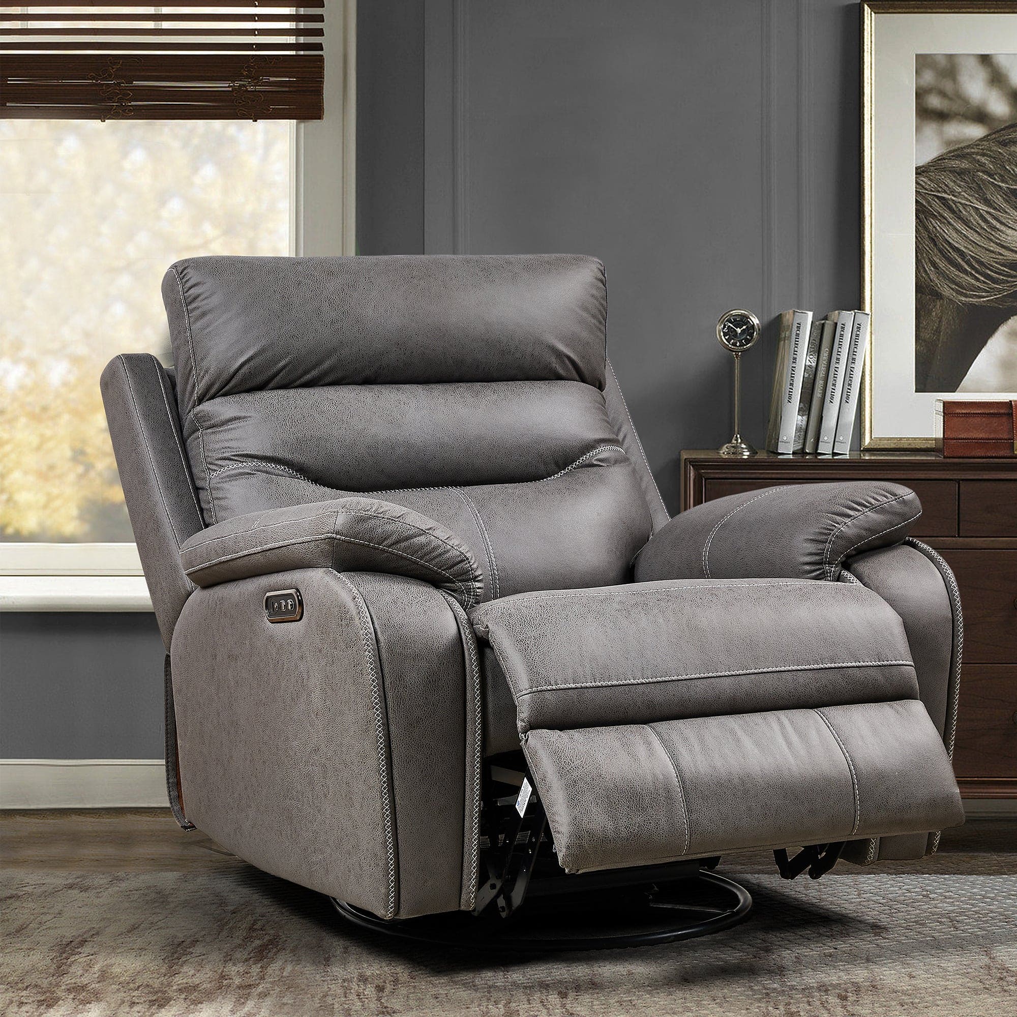 Liyasi Dual OKIN Motor Rocking and 240 Degree Swivel Single Sofa Seat recliner Chair  Infinite Position ,Head rest with power function