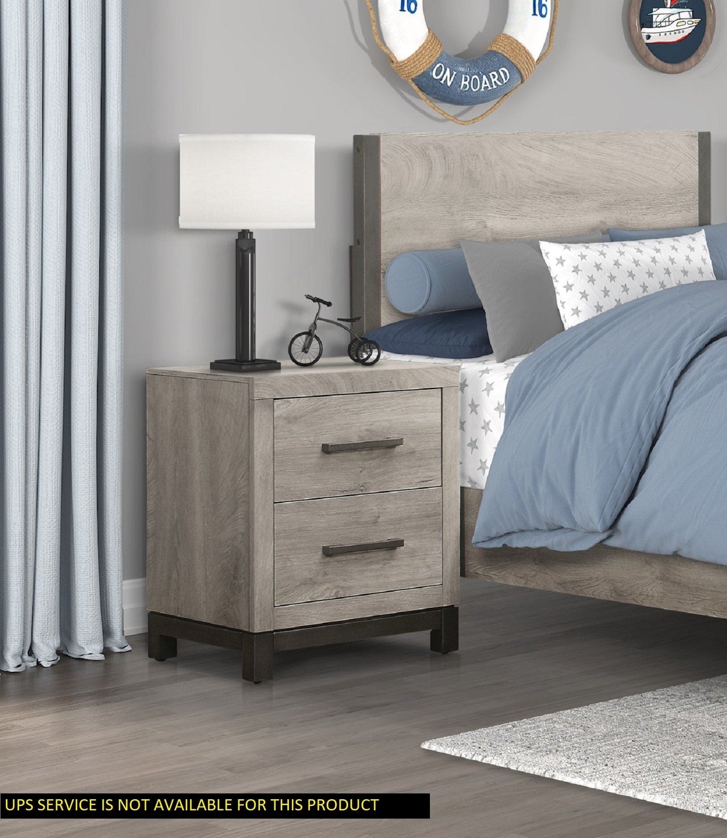 Attractive Gray Finish 1pc Nightstand of 2x Drawers Metal Bar Hardware Premium Melamine Board Wooden Bedroom Furniture