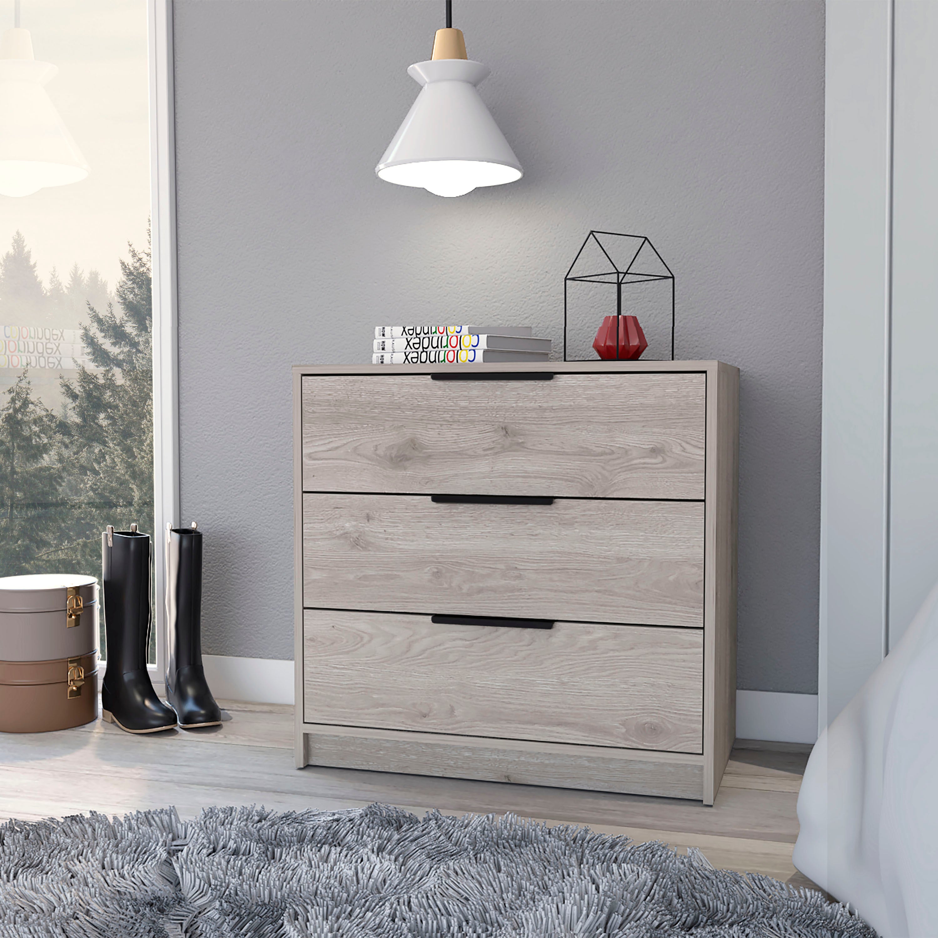 3 Drawers Dresser Maryland, Superior Top, Light Gray Finish