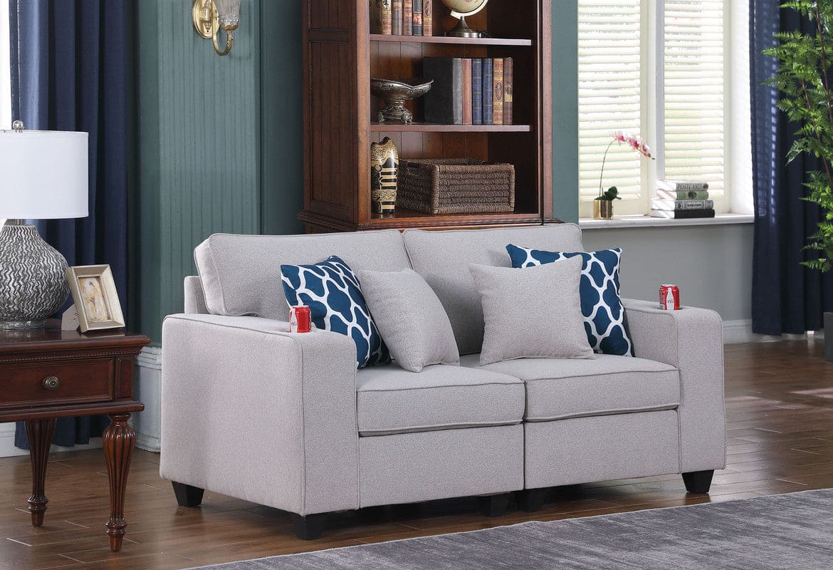 Cooper Light Gray Linen Loveseat with Cupholder