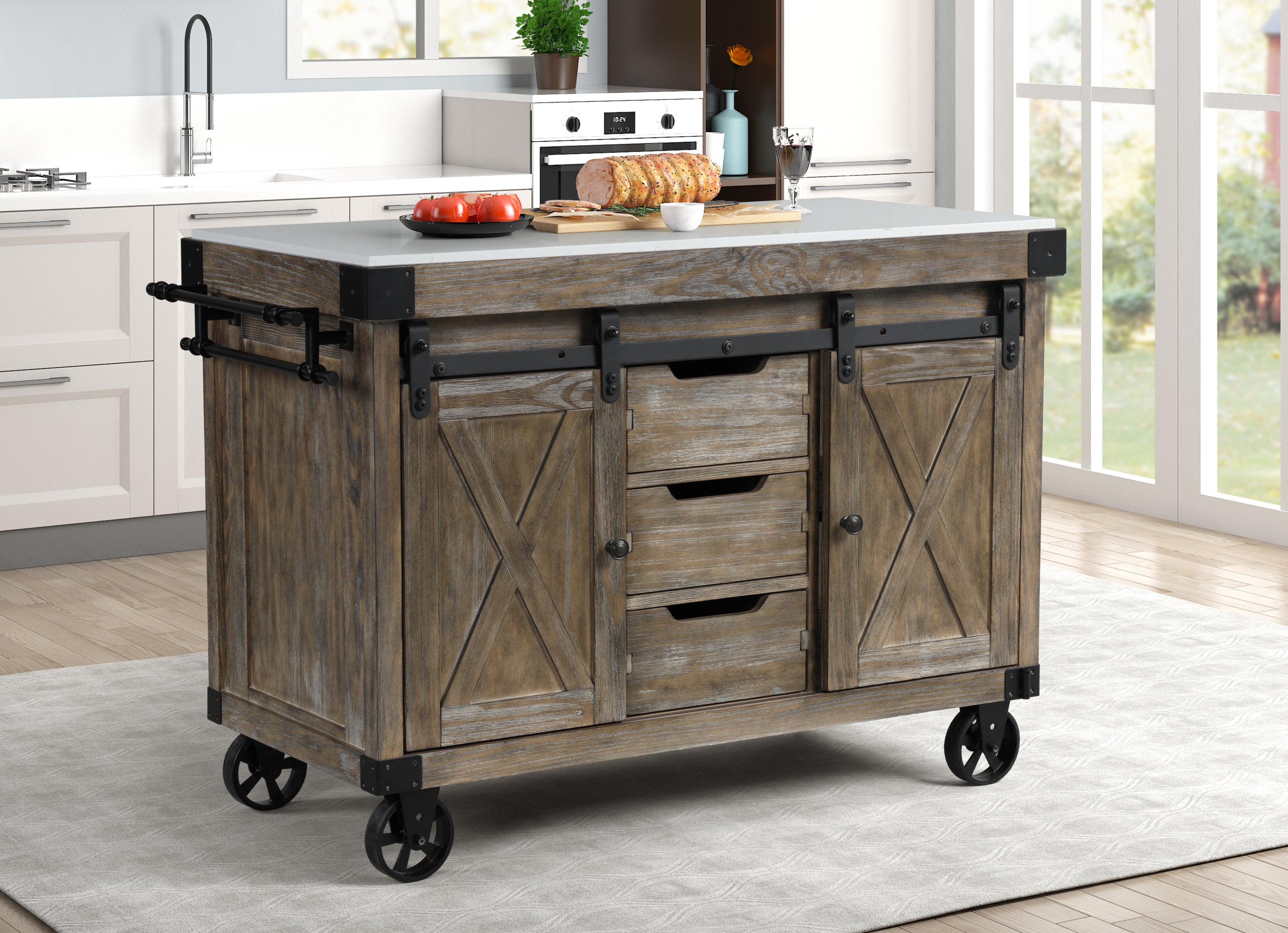 ACME Alforvott Kitchen Island, Marble & Weathered Gray Finish AC00185