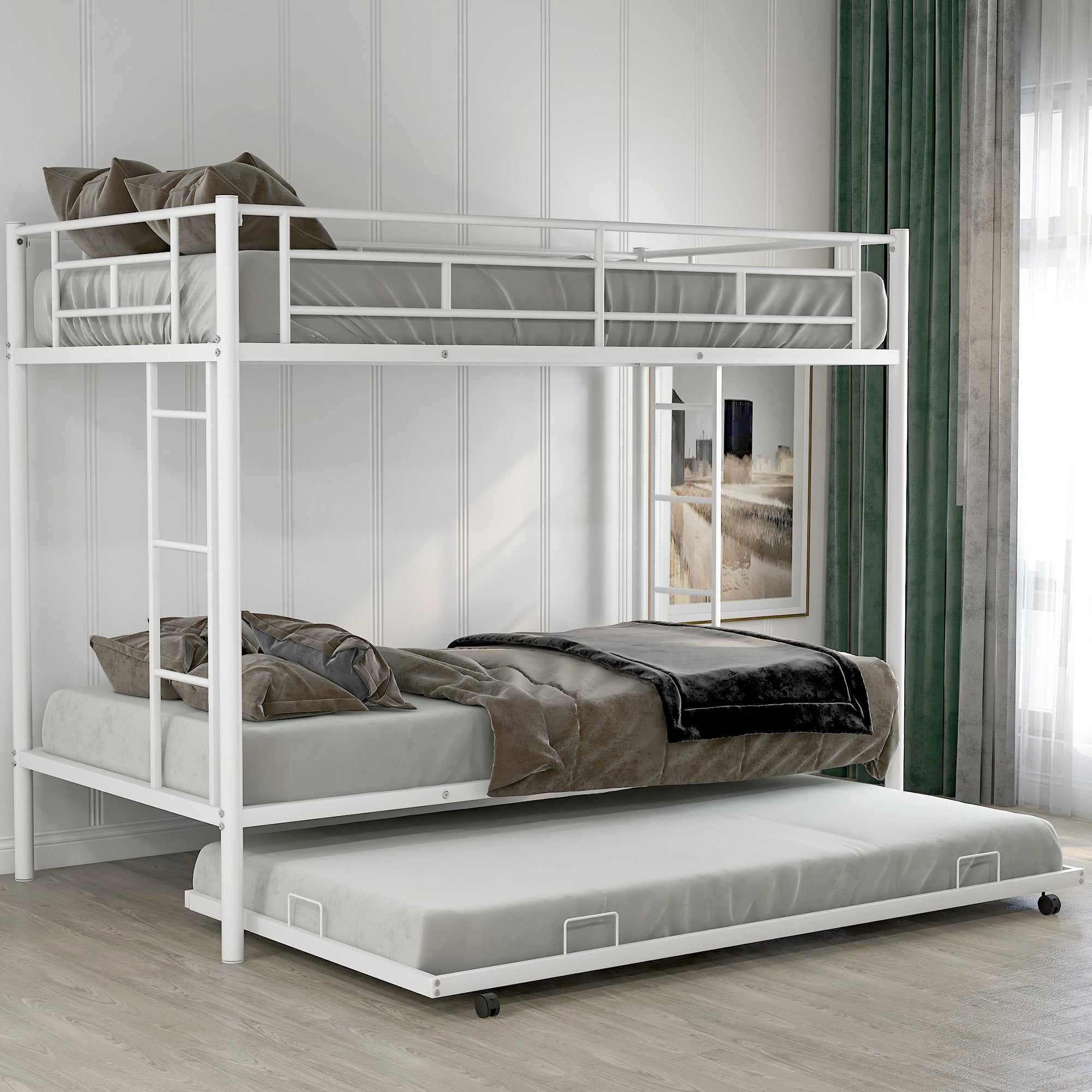 Twin over Twin Bunk Bed with Trundle, White(OLD SKU:MF192387AAK)