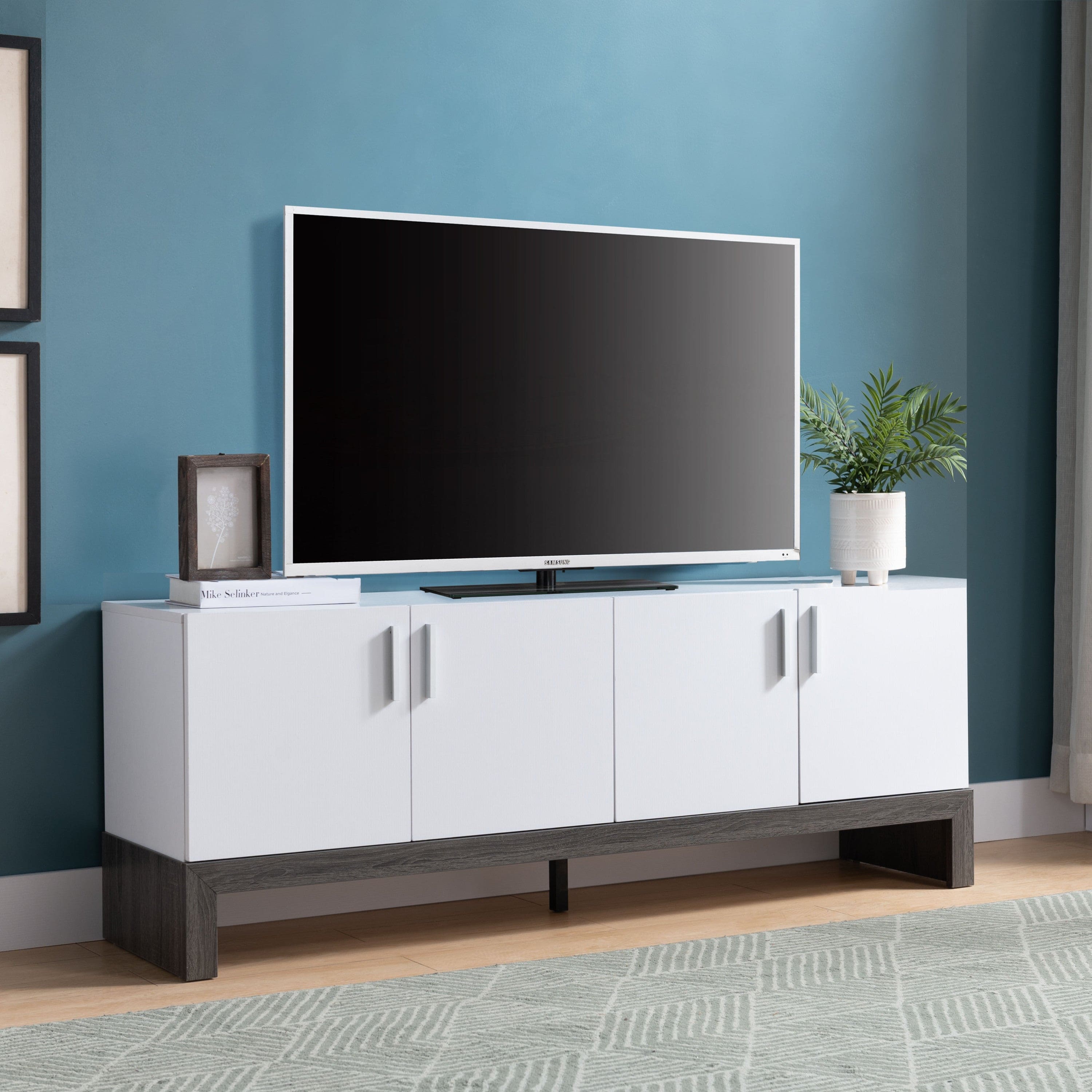 ID USA  213039 TV Stand White & Distressed Grey