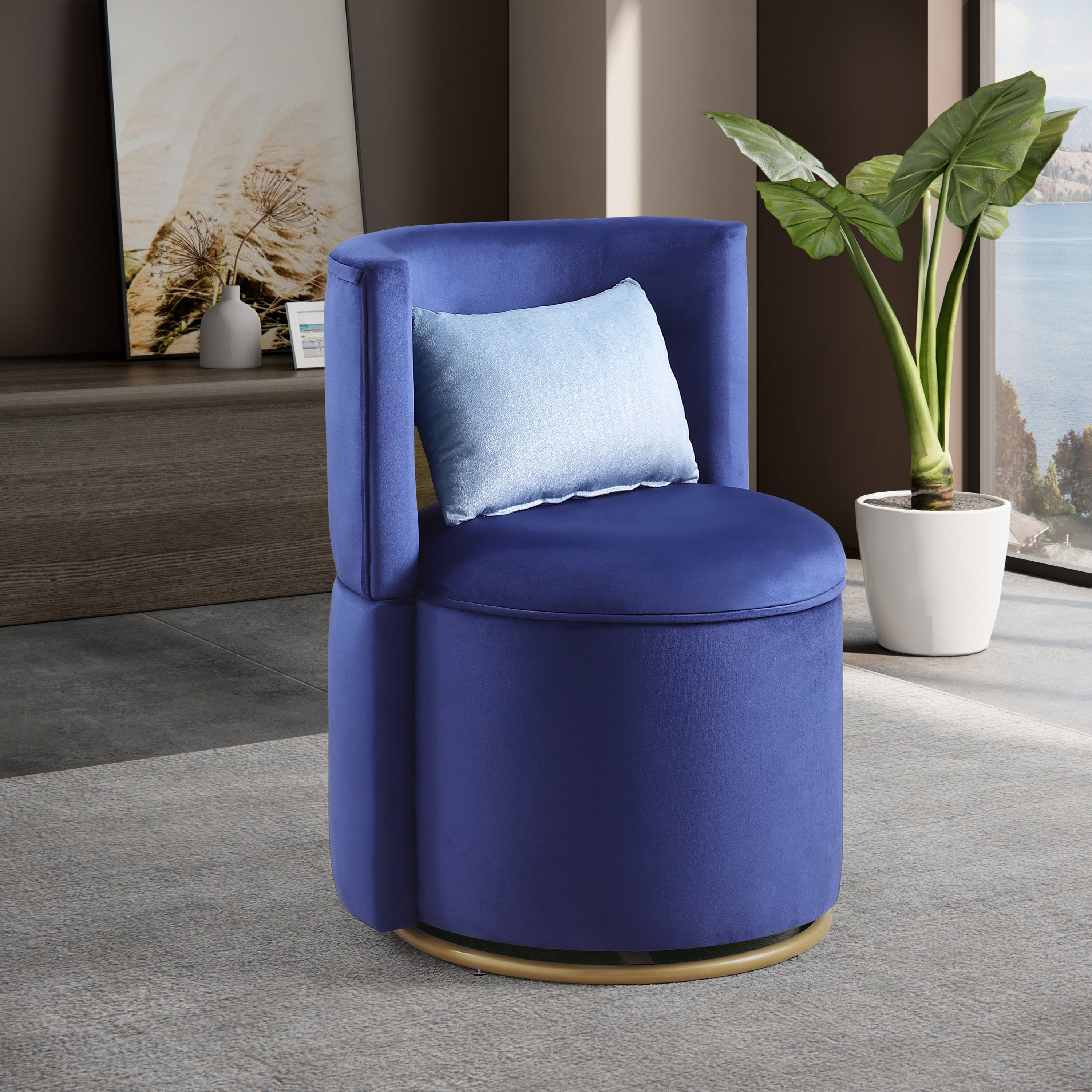 360° Swivel Accent Chair with Storage Function, Velvet Curved Chair with Gold Metal Base for Living Room, Nursery, Bedroom [Video]