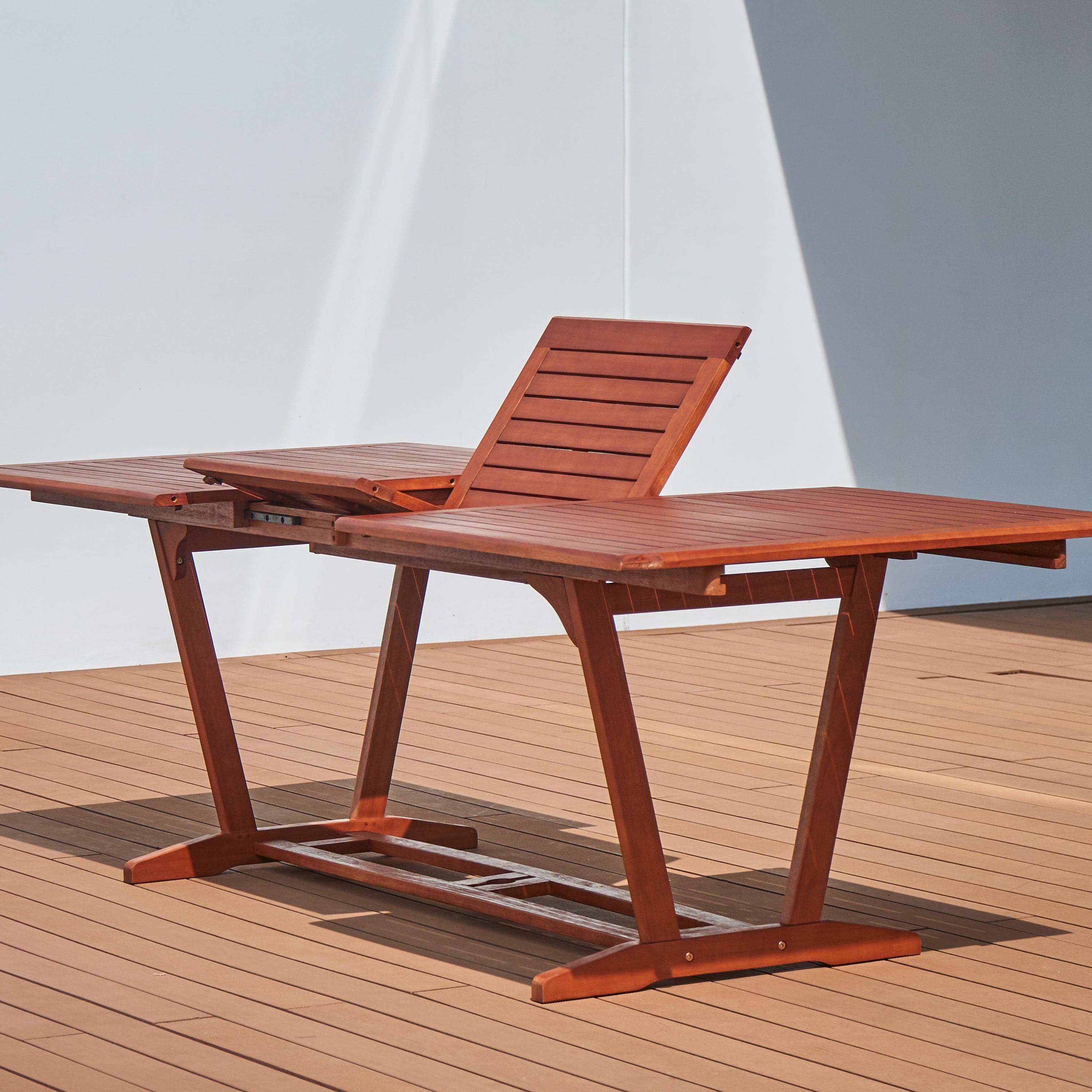 Carlton Reddish Brown Tropical Wood Patio  Dining Table with Folding Extension