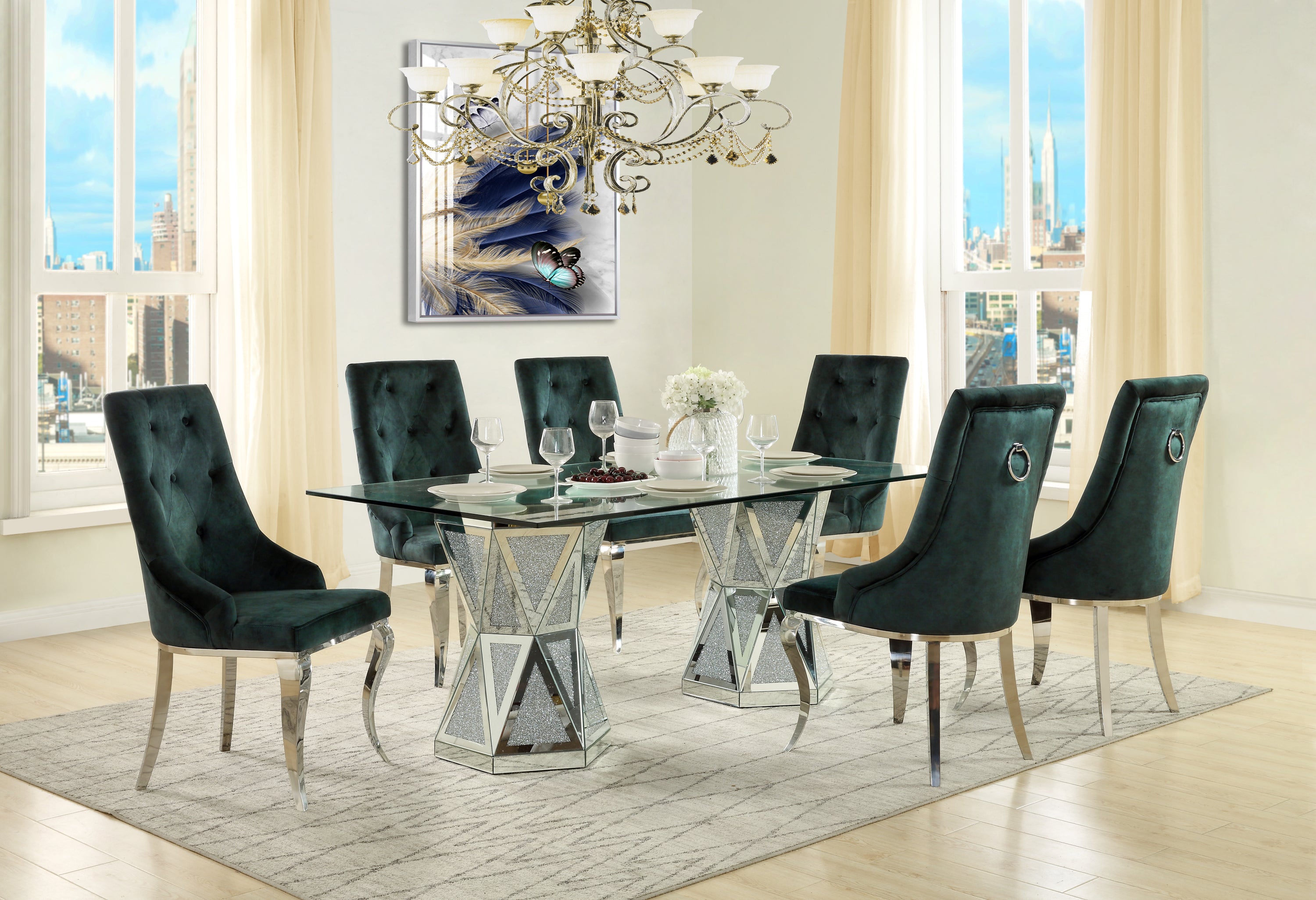 ACME Noralie DINING TABLE Mirrored & Faux Diamonds DN00722