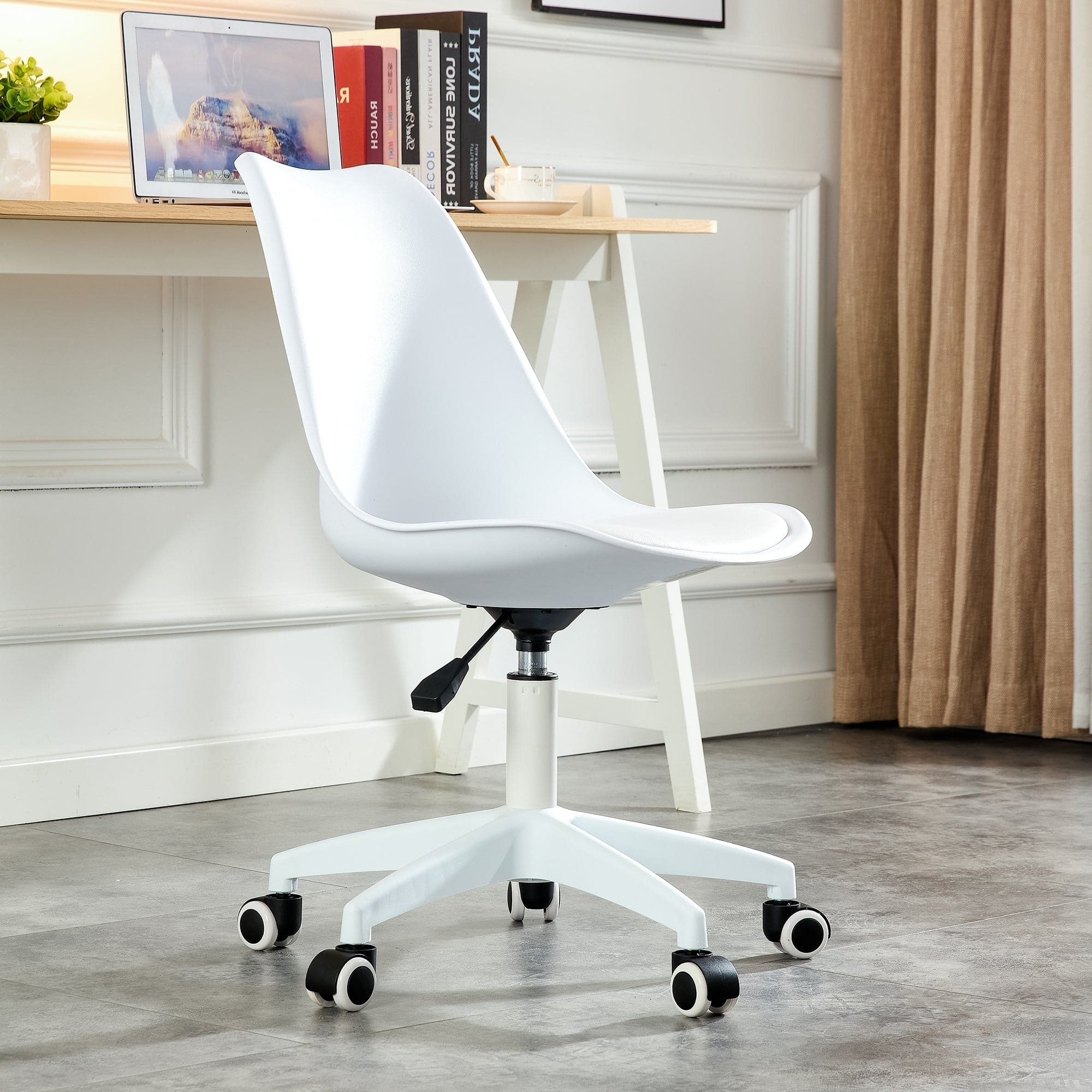 Modern Home Office Desk Chairs, Adjustable 360 °Swivel  Chair Engineering  Plastic Armless Swivel Computer  Chair With Wheels for Living Room, Bed Room Office Hotel Dining Room and White.