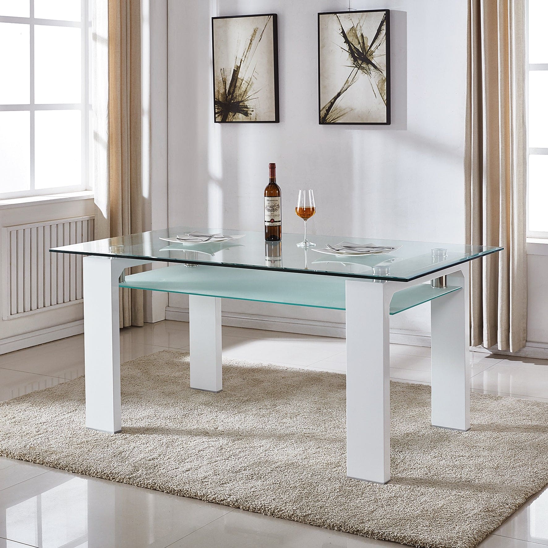 Double-Layer Tempered Glass Rectangular Dining Table