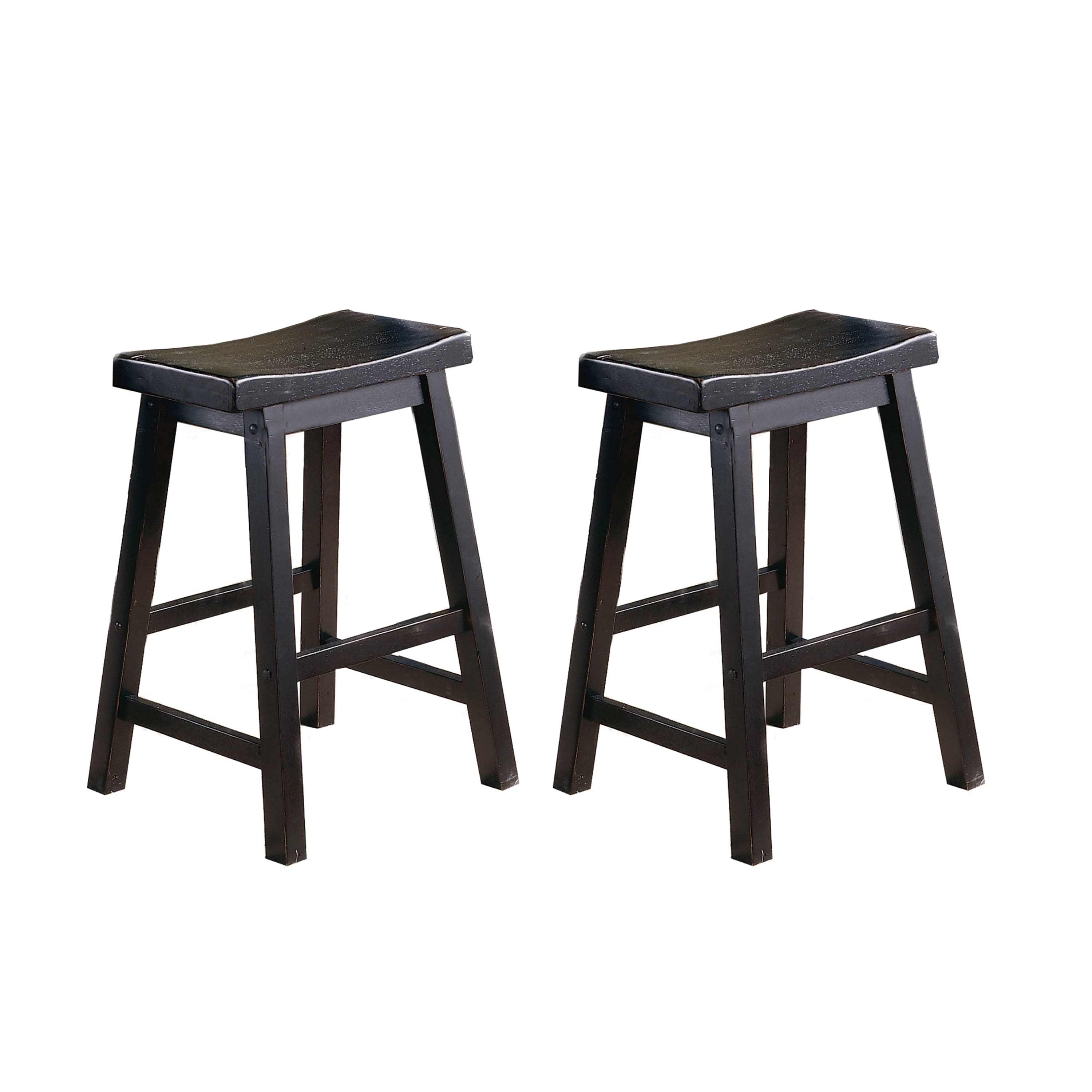 Black Finish 24-inch Counter Height Stools Set of 2pc Saddle Seat Solid Wood Casual Dining Home Furniture