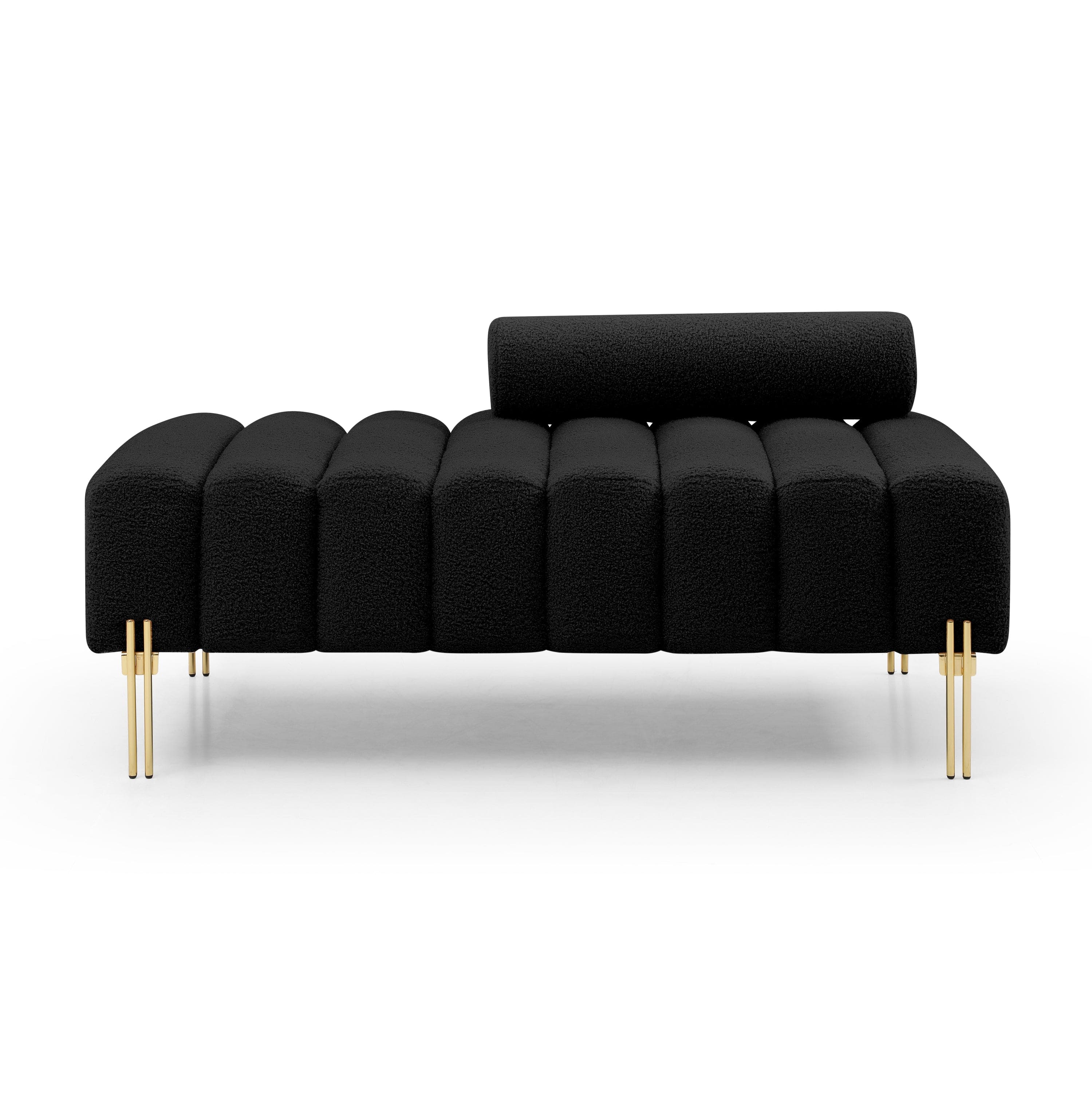 53.2" Width Modern End of Bed Bench Sherpa Fabric Upholstered 2 Seater Sofa Couch Entryway Ottoman Bench Fuzzy Sofa Stool Footrest Window Bench with Gold Metal Legs for Bedroom Living Room,Black