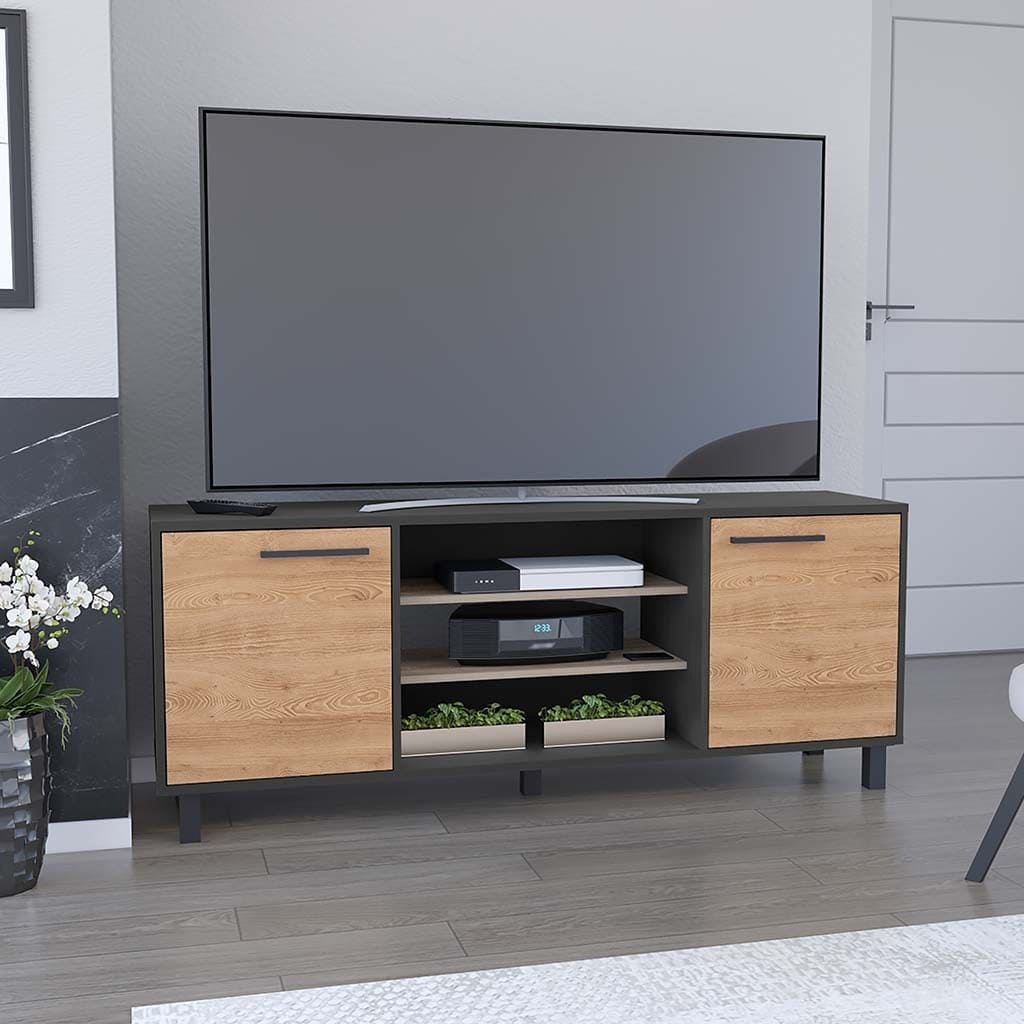 Tv Stand for TV´s up 55" Washington, Four Shelves, Black Wengue / Pine Finish