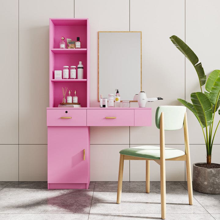 Pink modern simple hair desk, multi-layer storage space