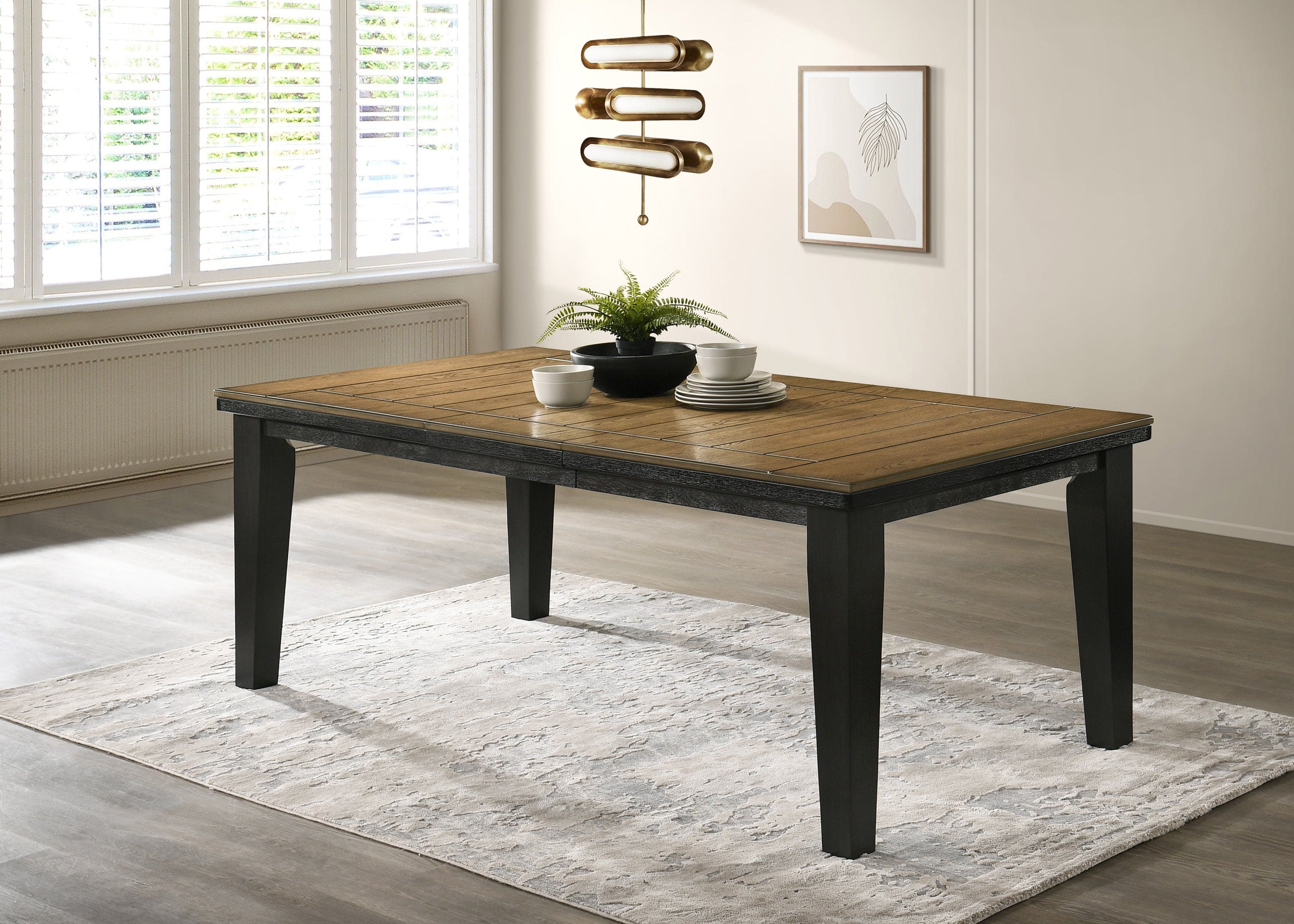 1pc Contemporary Style Dining Rectangular Table with18" Leaf Tapered Block Feet Wheat Charcoal Finish Dining Room Solid Wood Wooden Furniture