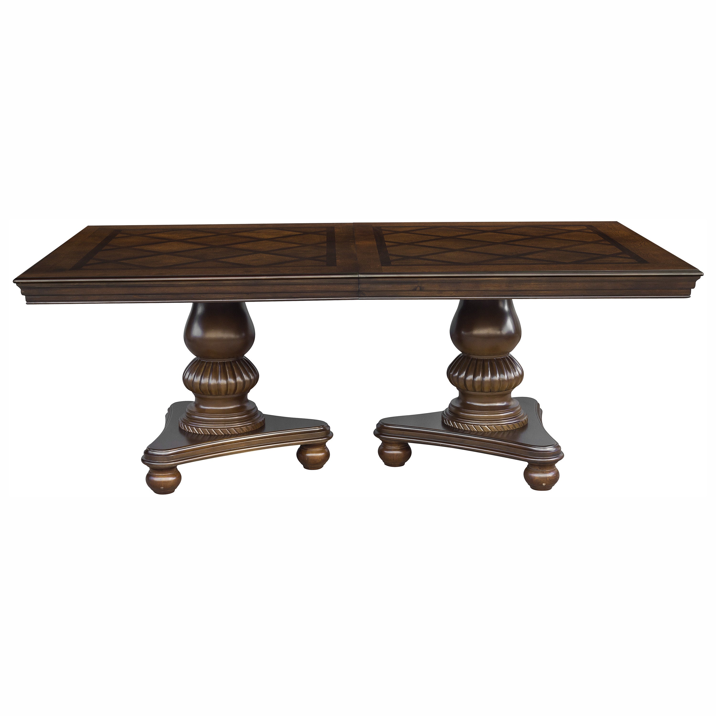 Traditional Dining Table 1pc Brown Cherry Finish Double Pedestal Base Separate Extension Leaf Dining Furniture