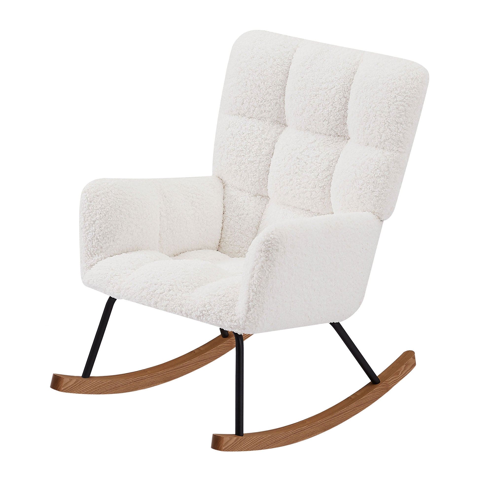 Comfy Upholstered Lounge Chair Rocking Chair with High Backrest, for Nursing Baby, Reading, Napping OFF WHITE