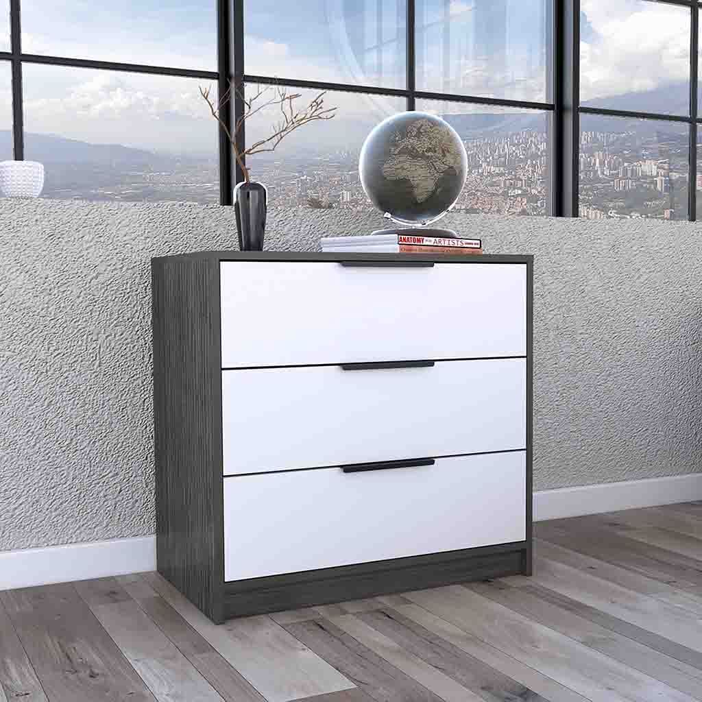 3 Drawers Dresser Maryland, Superior Top, Smokey Oak / White Finish