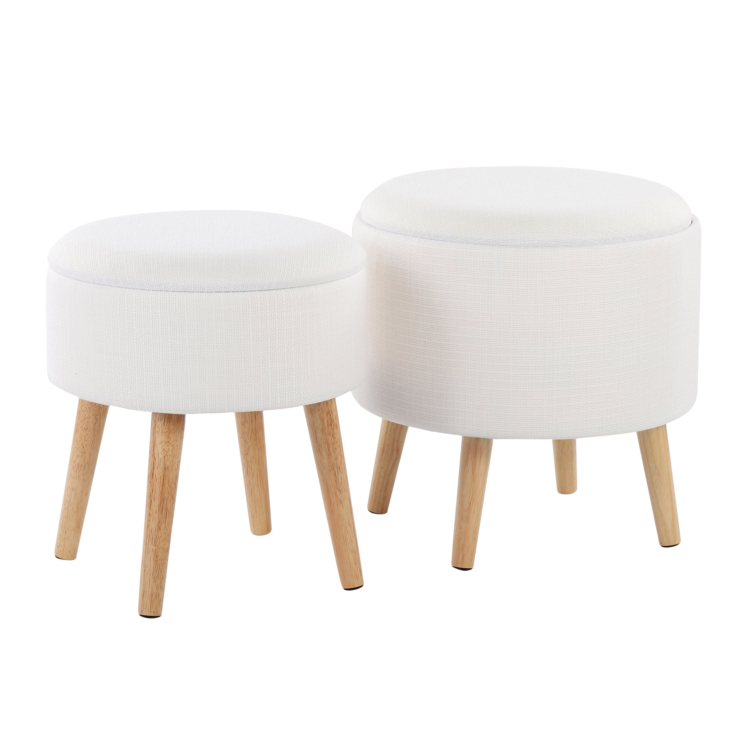 Tray Contemporary Storage Ottoman with Matching Stool in Cream Fabric and Natural Wood Legs by LumiSource