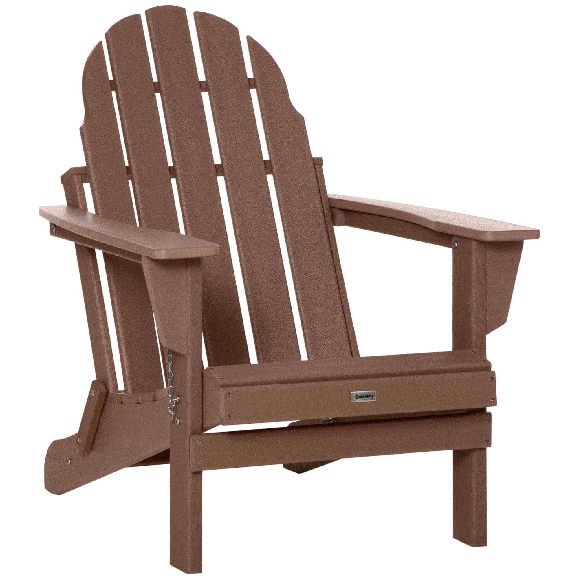 Outsunny Folding Adirondack Chair, Faux Wood Patio & Fire Pit Chair, Weather Resistant HDPE for Deck, Outside Garden, Porch, Backyard, Brown