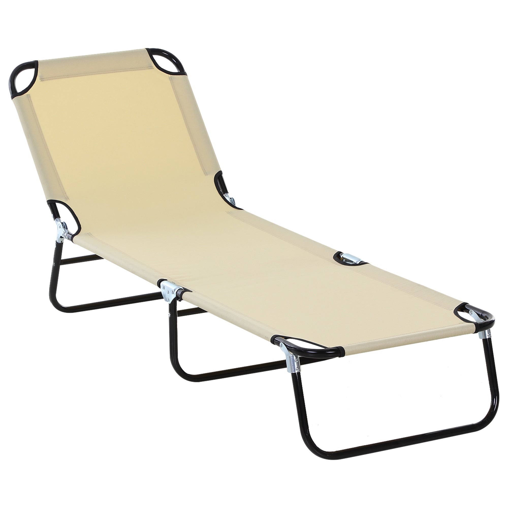 Outsunny Foldable Outdoor Chaise Lounge Chair, 5-Level Reclining Camping Tanning Chair with Strong Oxford Fabric for Beach, Yard, Patio, Pool, Beige