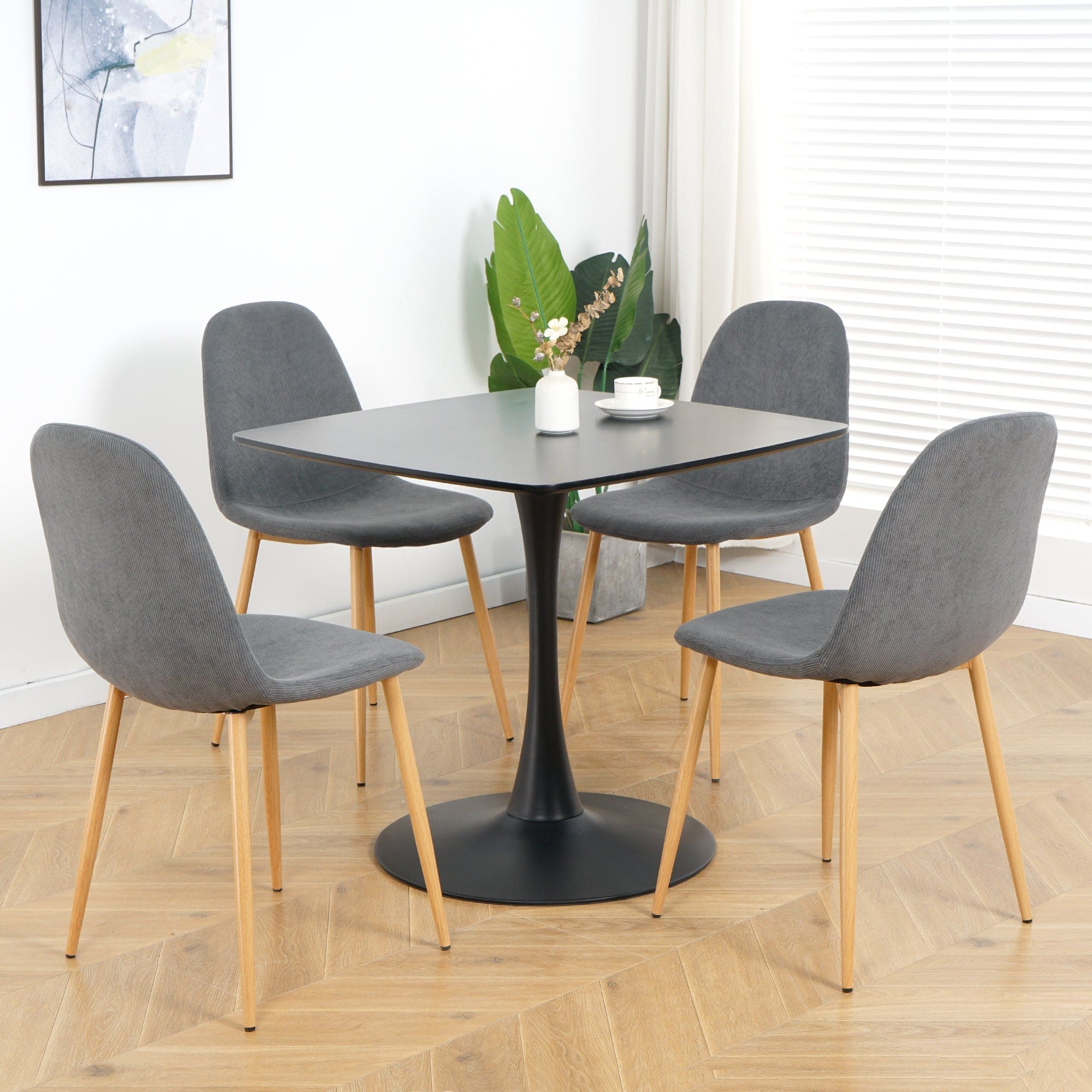 Deep Grey Modern Fabric Chairs with wood-transfer Metal Leg set of 4