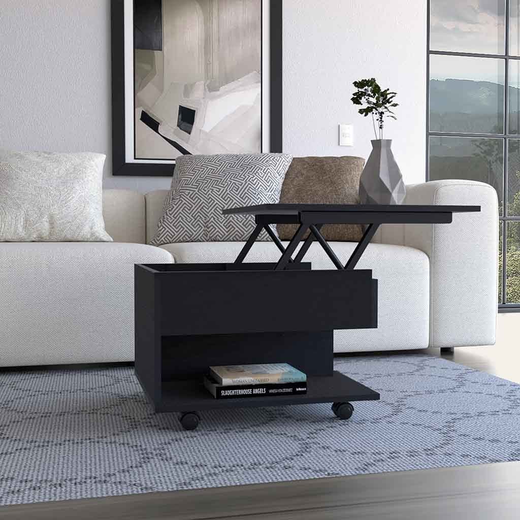 Lift Top Coffee Table Mercuri, Casters, Black Wengue Finish