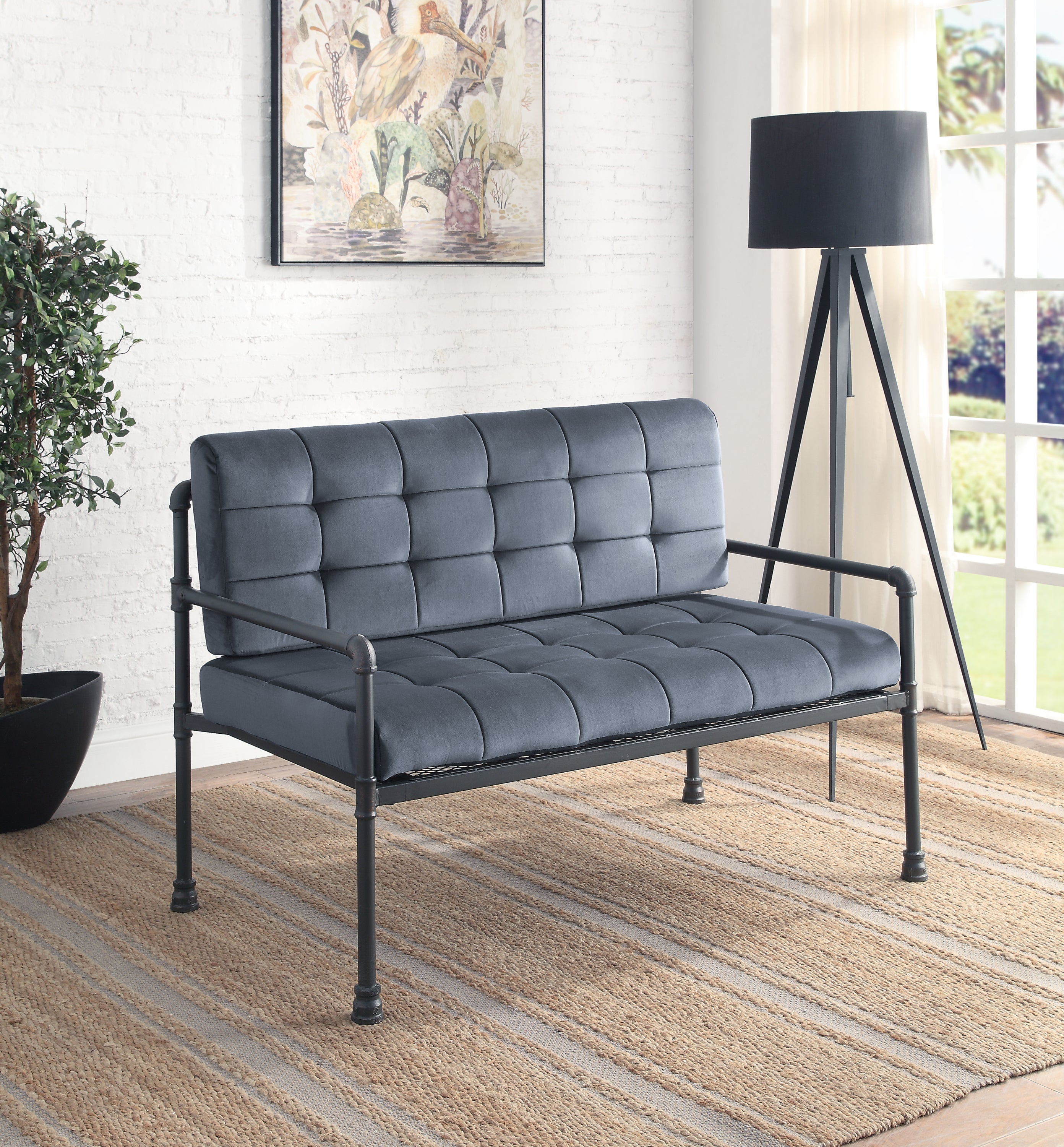 ACME Brantley Loveseat in Gray Velvet & Sandy Gray Finish LV00426