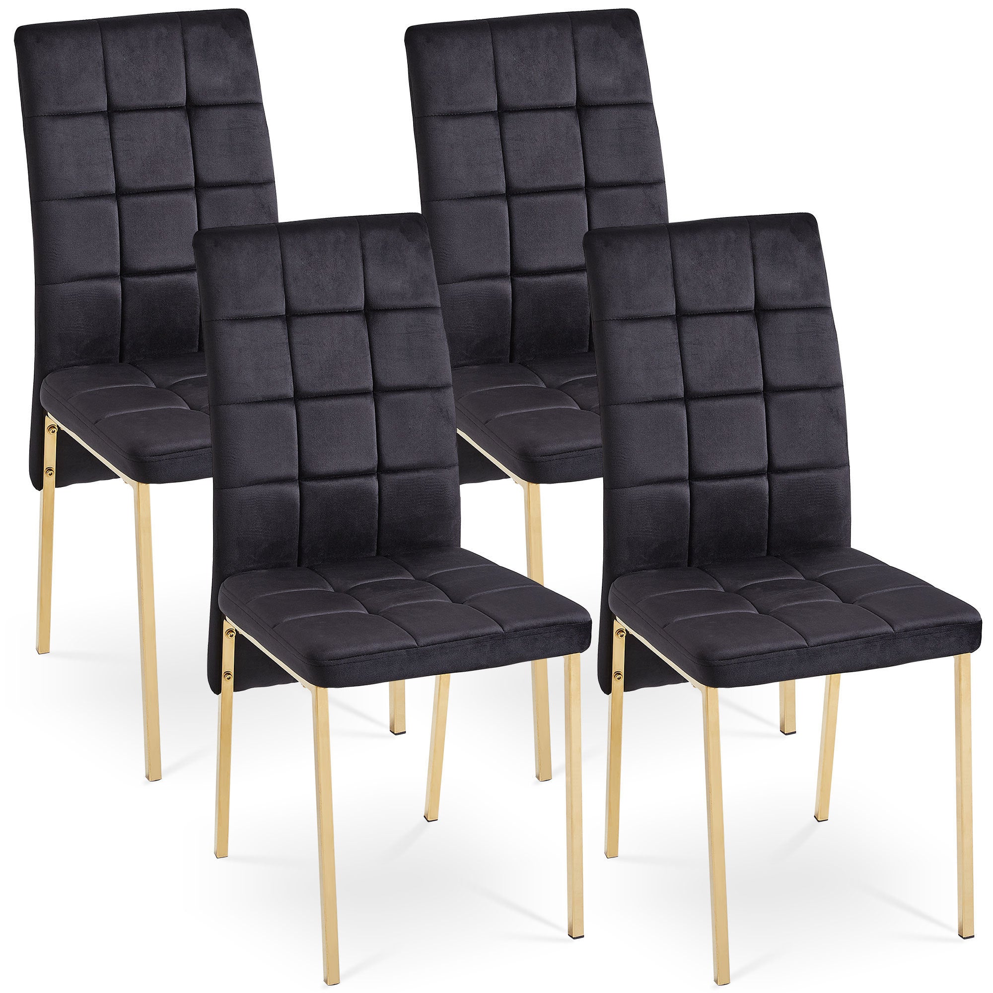 Black Velvet High Back Nordic Dining Chair Modern Fabric Chair with Golden Color Legs, Set Of 4