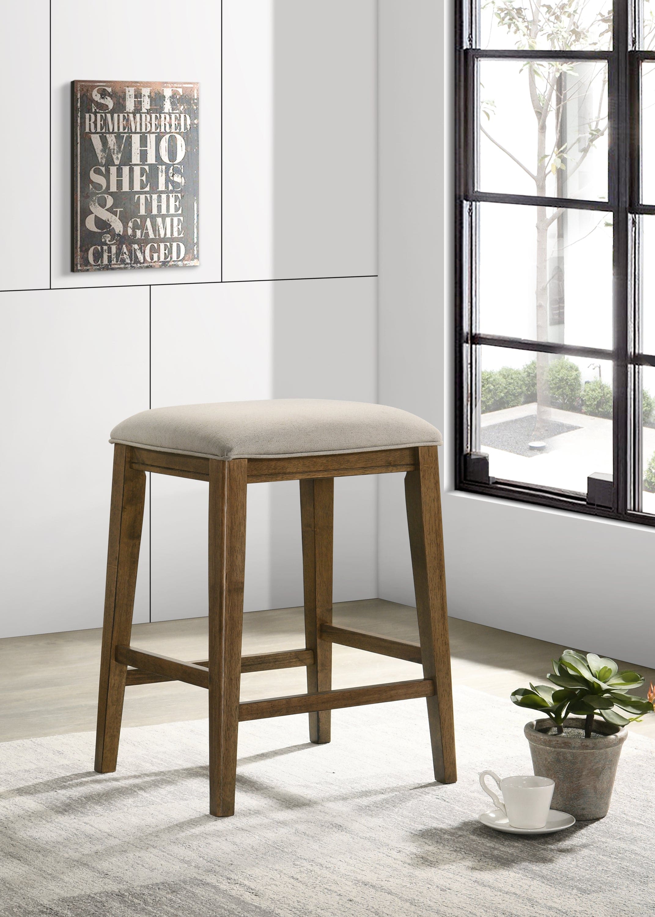 Sasha Walnut Counter Height Stool with Upholstered Seat