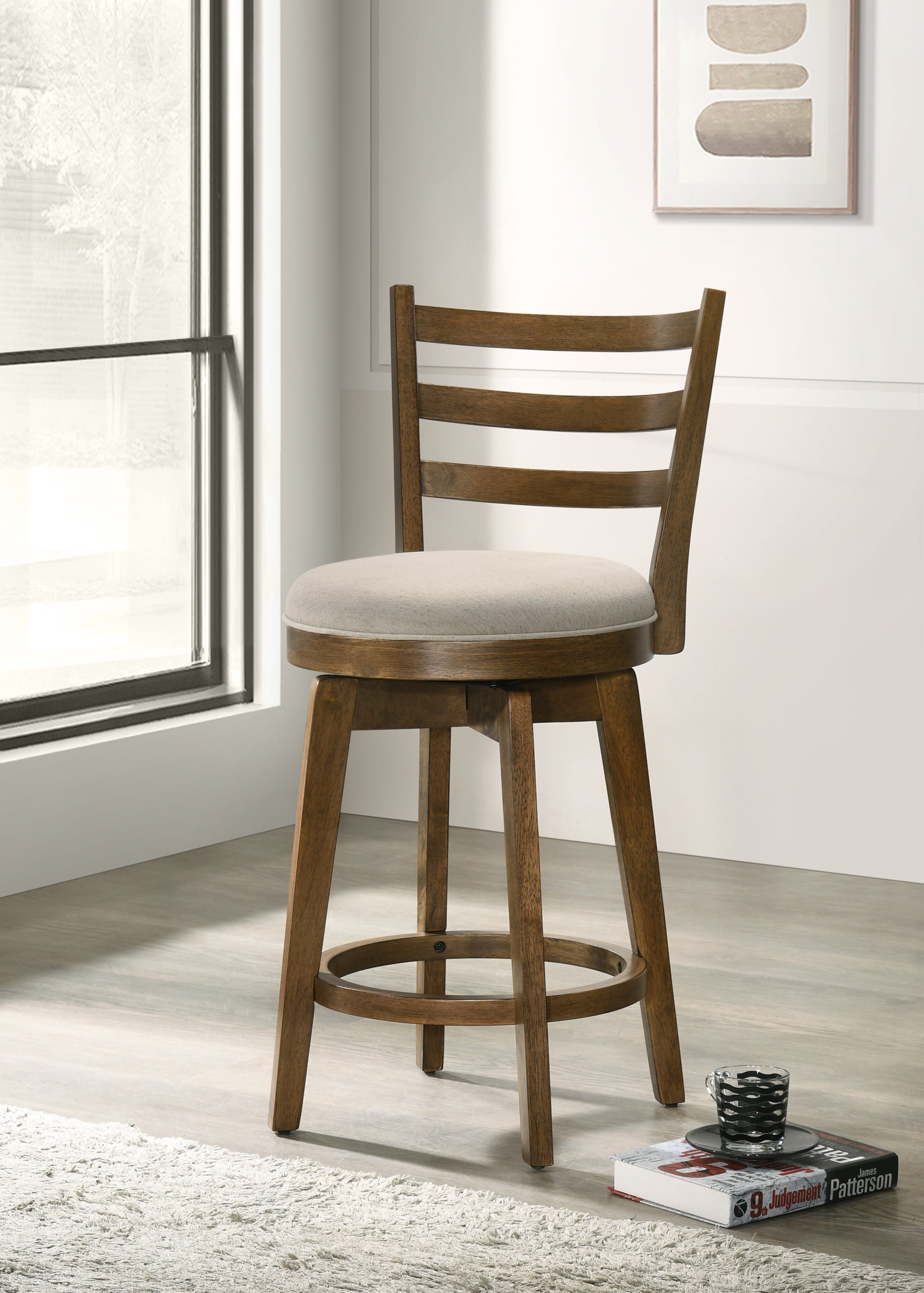 Joplin Walnut Ladder Back Counter Height Chair with Upholstered Seat