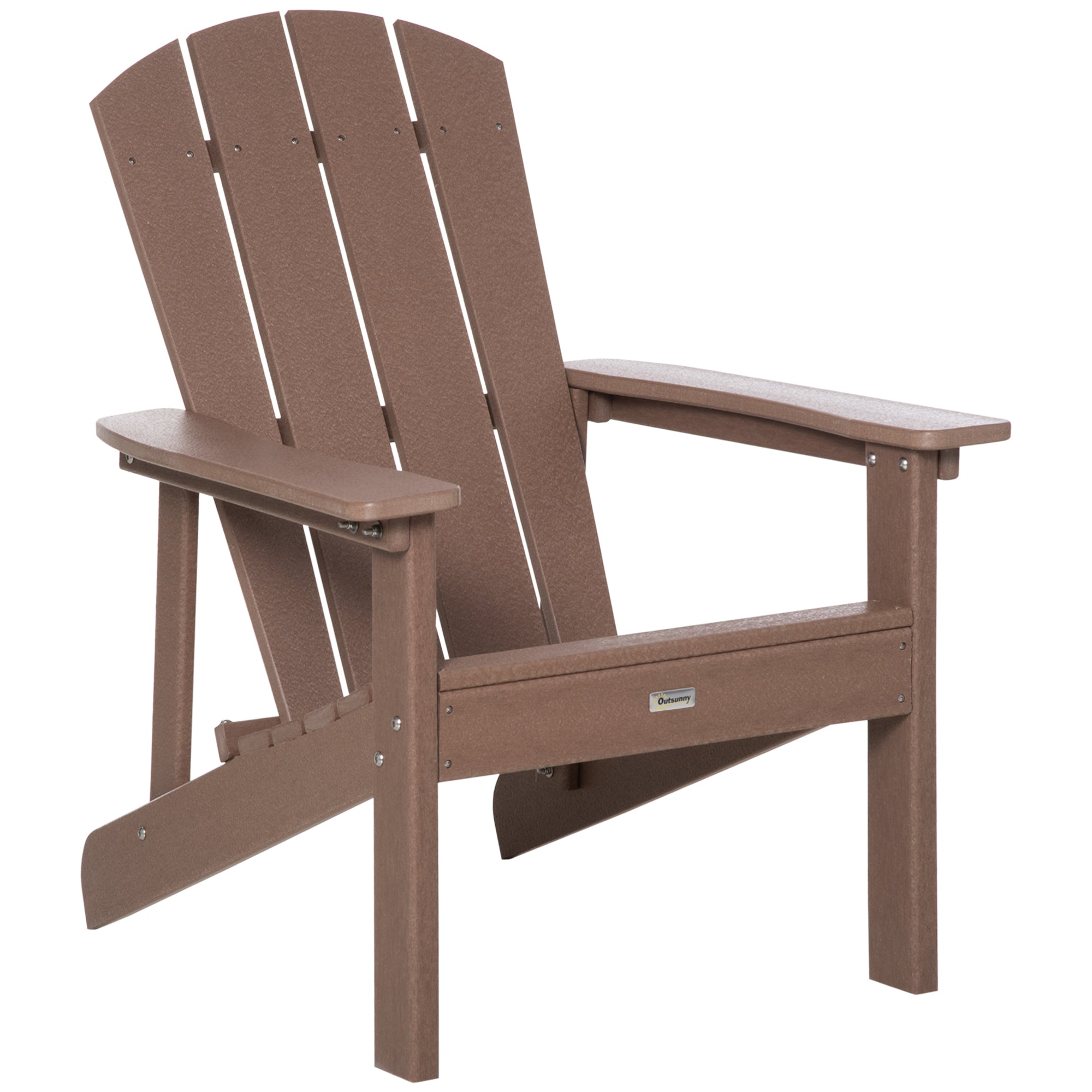 Outsunny Adirondack Chair, Faux Wood Patio & Fire Pit Chair, Weather Resistant HDPE for Deck, Outside Garden, Porch, Backyard, Brown