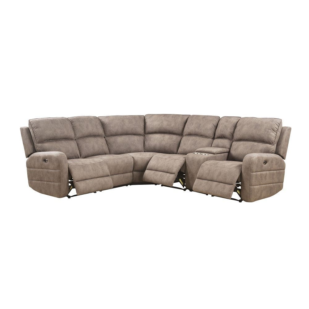 ACME Olwen Sectional Sofa (Power Motion/USB) in Mocha Nubuck 54590