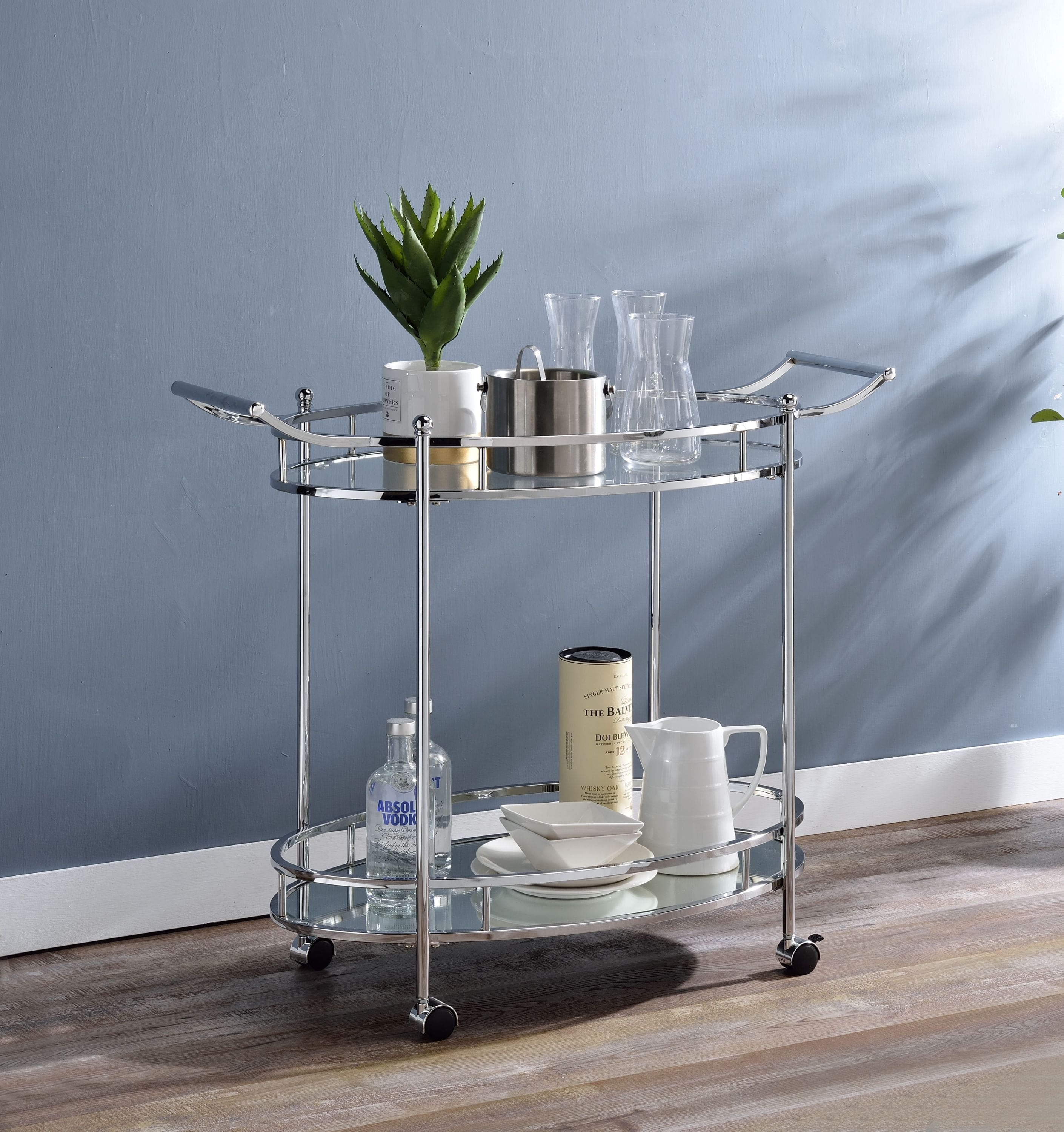 ACME Jinx Serving Cart, Clear Glass & Chrome Finish 98216