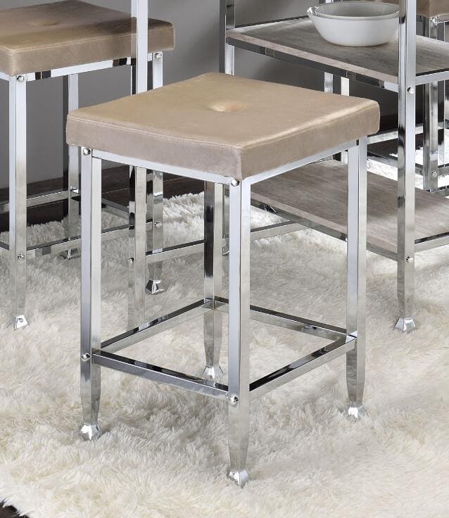 ACME Raine Counter High Stool, Beige Velvet & Chrome Finish 74007