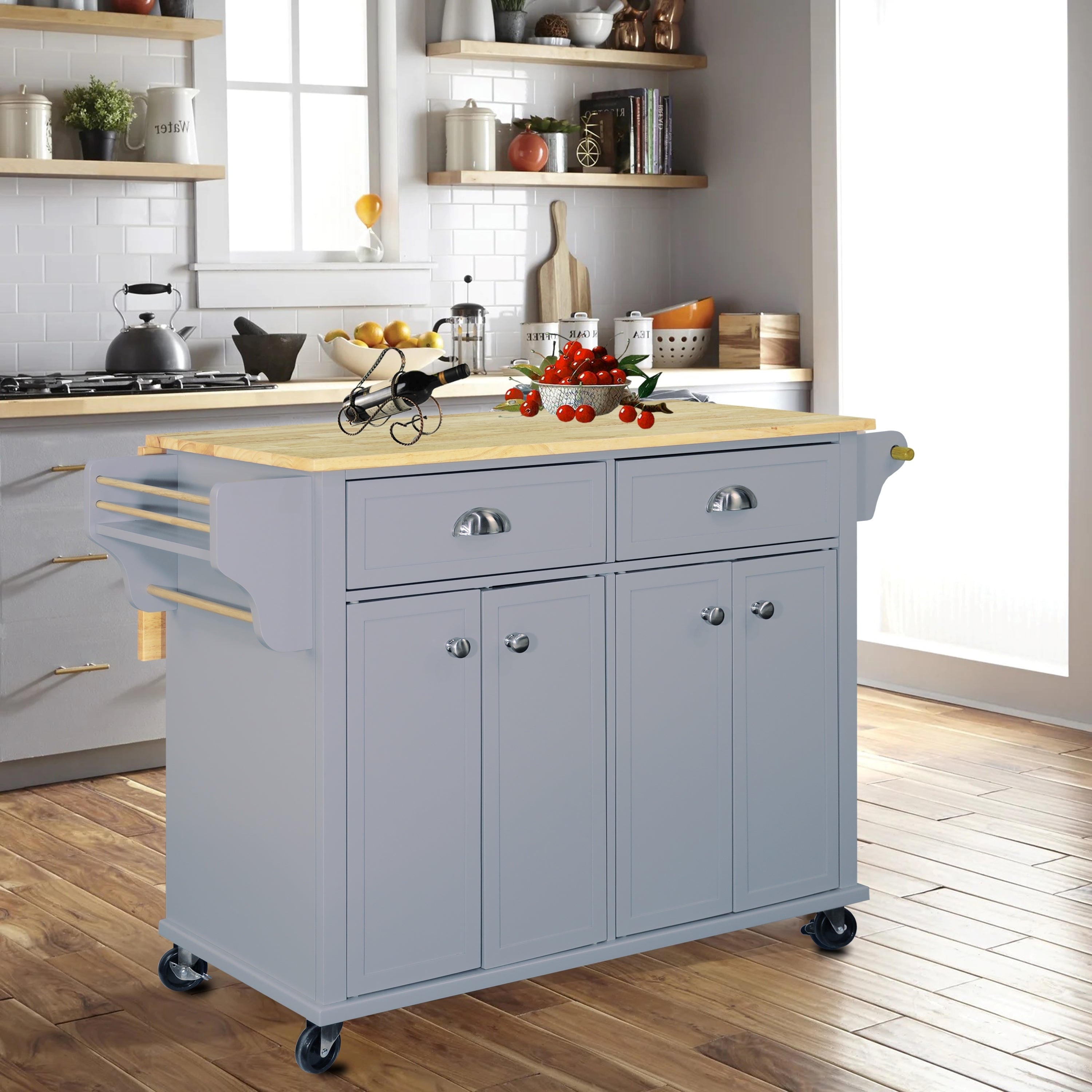 Cambridge Natural Wood Top Kitchen Island with Storage