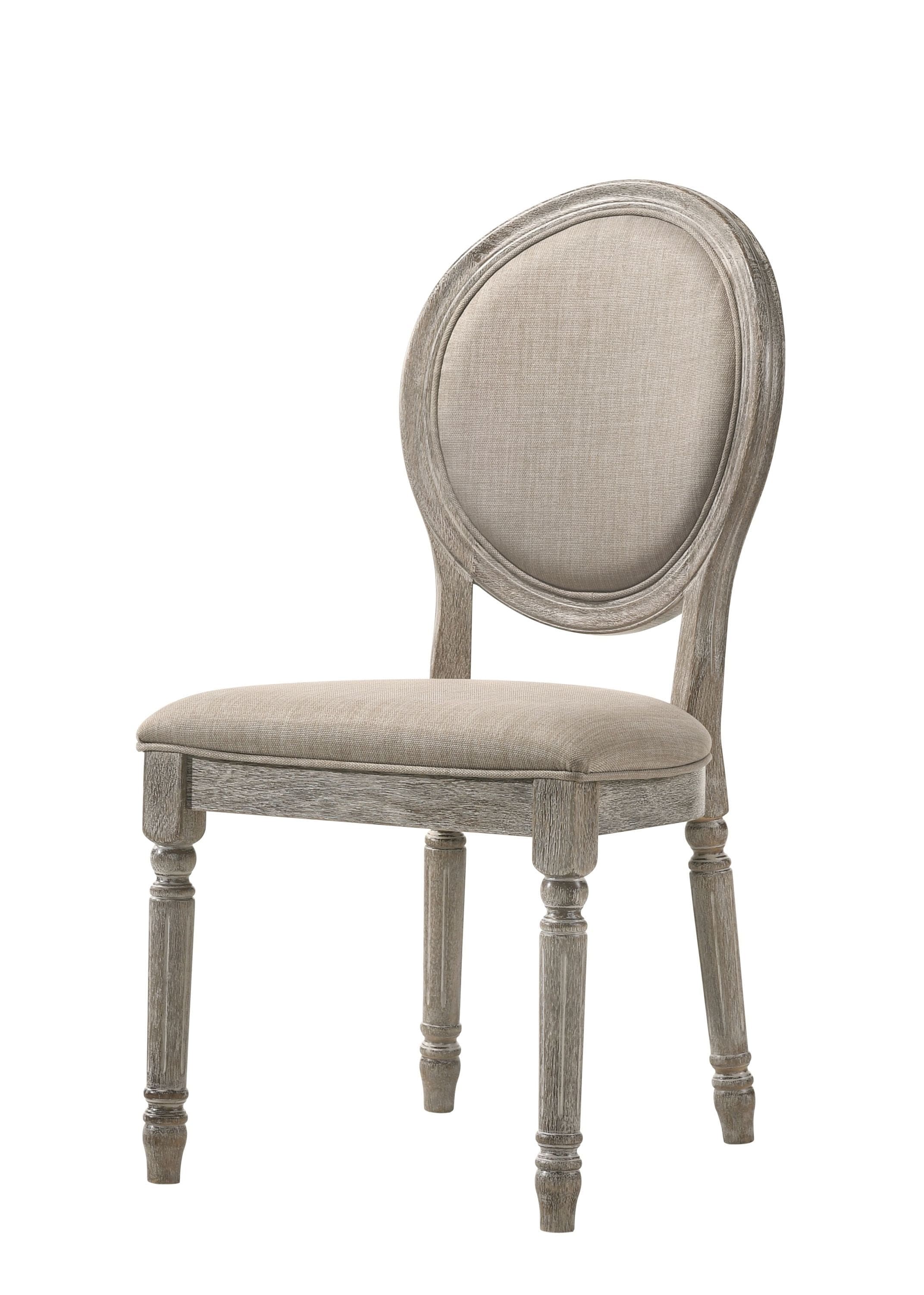 ACME Faustine Side Chair, Tan Fabric & Salvaged Light Oak Finish 77187