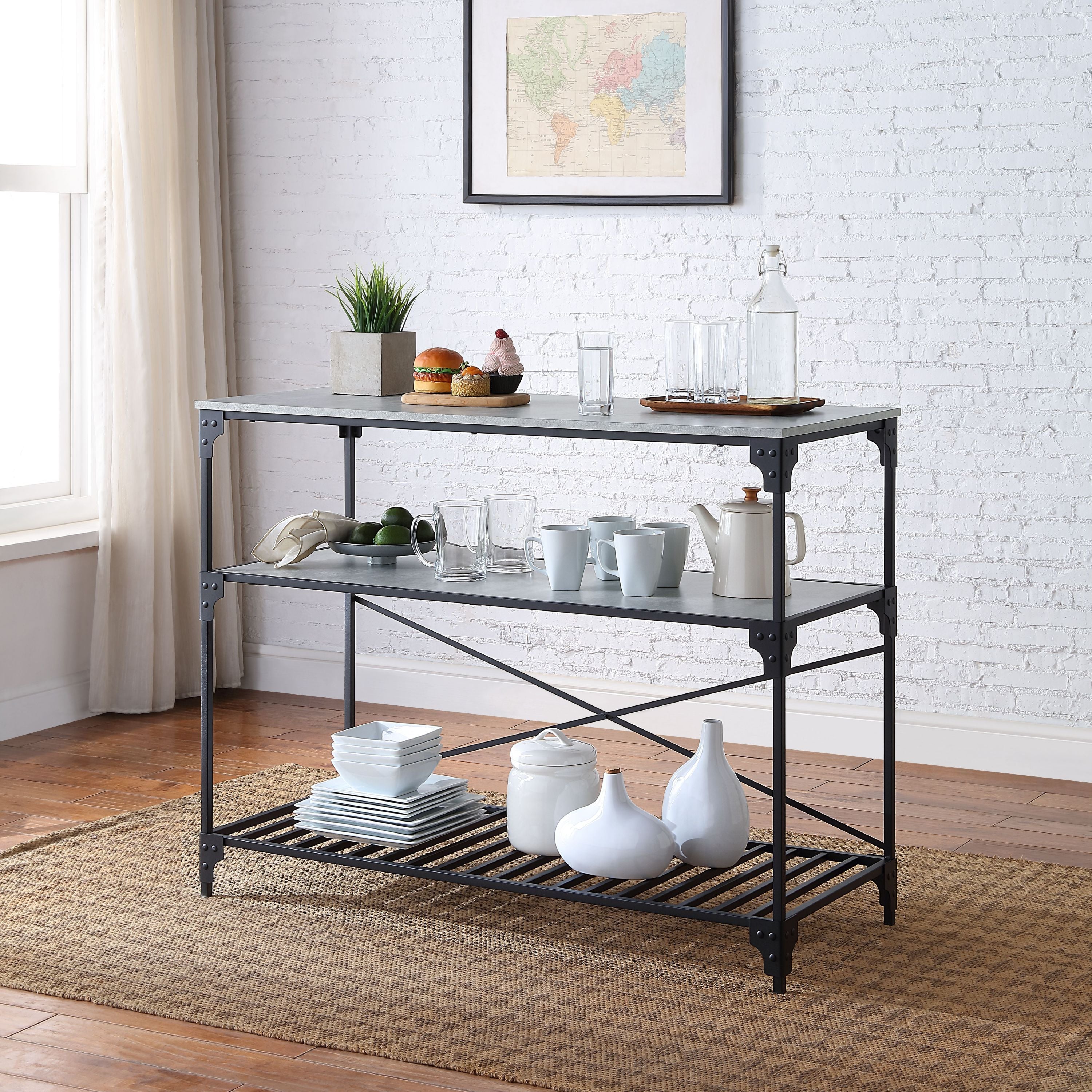 ACME Jakob Kitchen Island, Black & Concrete Finish AC00272