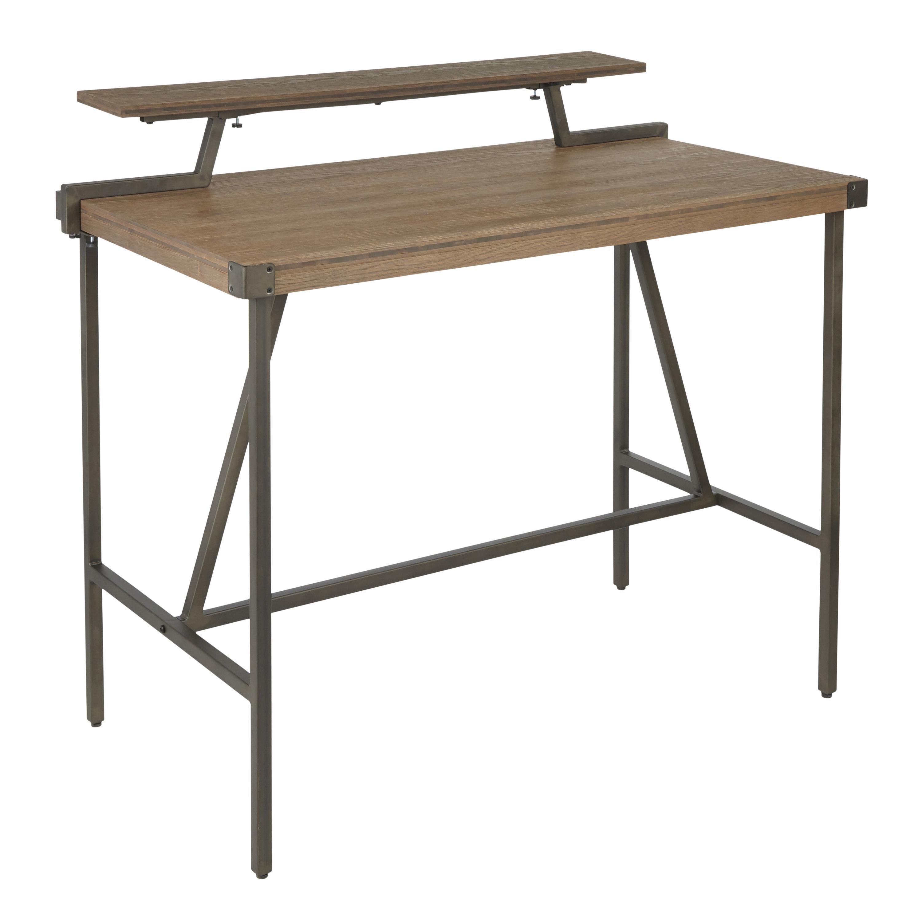 Gia Industrial Counter Table in Antique Metal and Brown Wood-Pressed Grain Bamboo by LumiSource