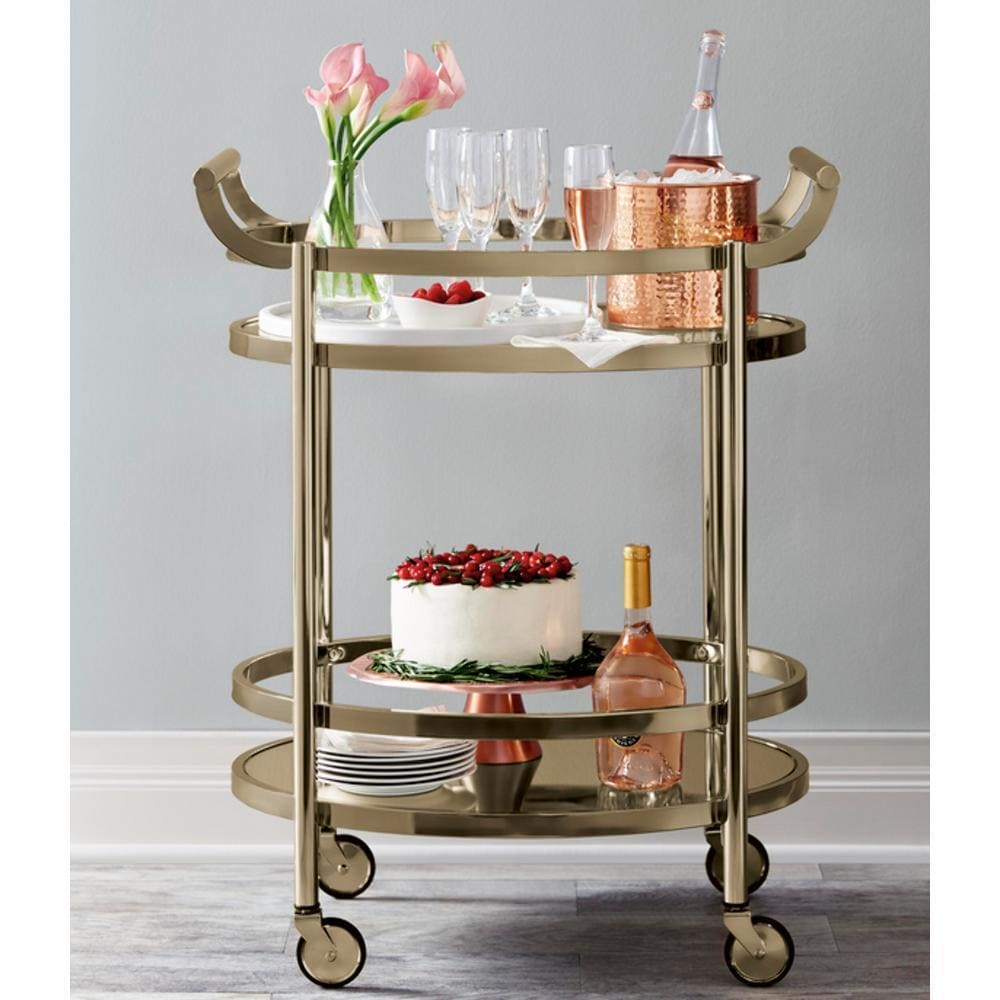 ACME Lakelyn Serving Cart, Rose Gold & Clear Glass 98192