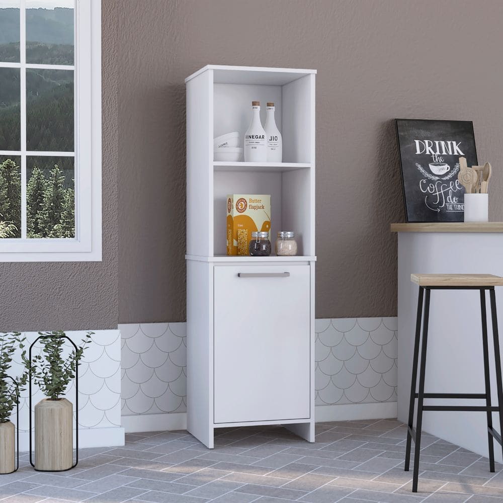 DEPOT E-SHOP Romulo Kitchen Pantry, Two External Shelves, Single Door Cabinet, Two Interior Shelves, White