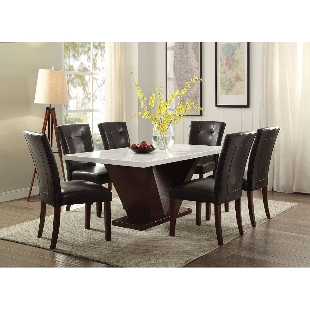 ACME Forbes Dining Table in White Marble & Walnut 72120