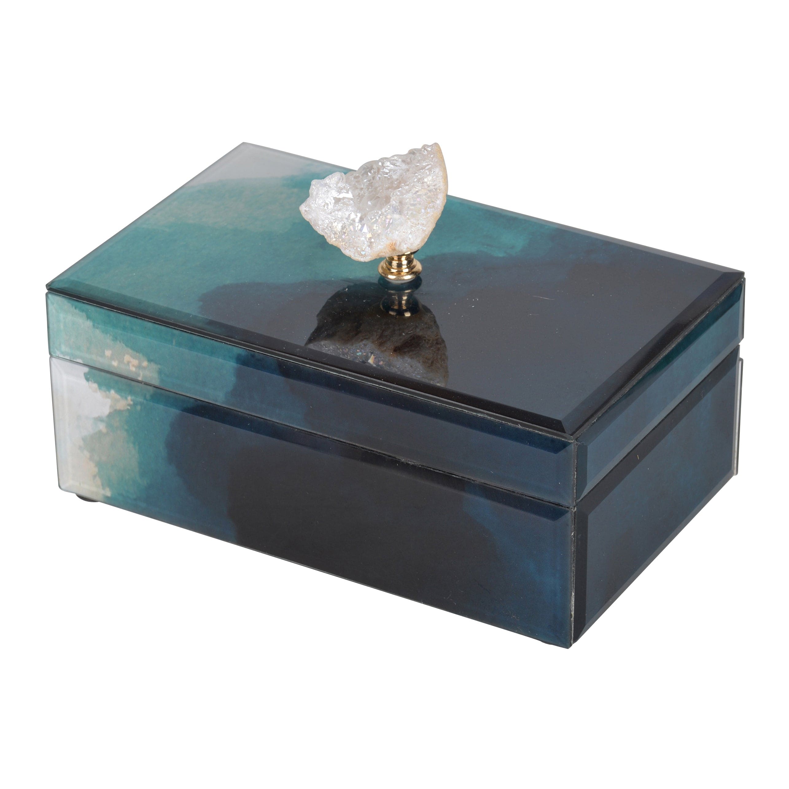 8.5" x 5" x 5" Bethany Aqua Jewelry Box, Stackable Decorative Storage Boxes With Lids