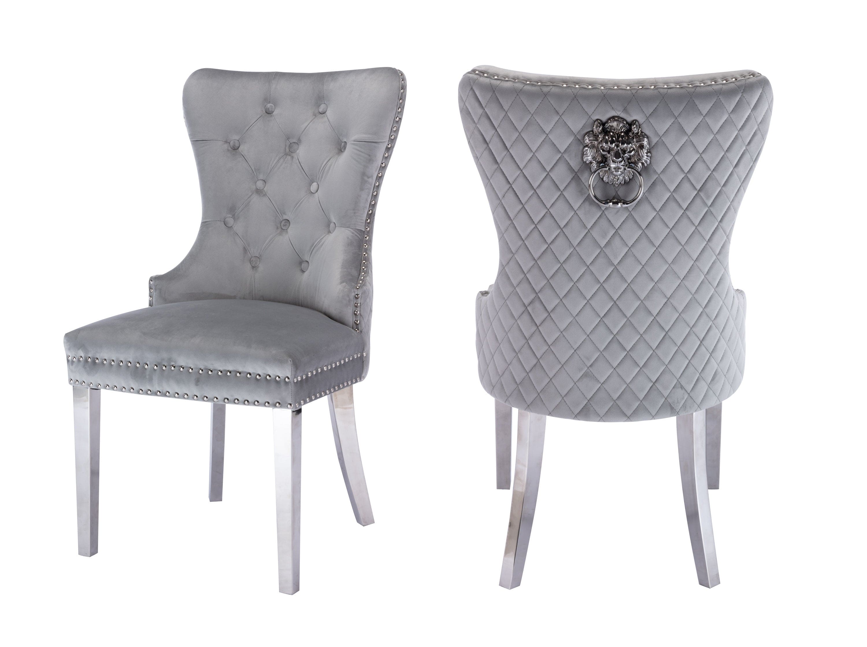 Simba Stainless Steel 2 Piece Chair Finish with Velvet Fabric in Light Gray