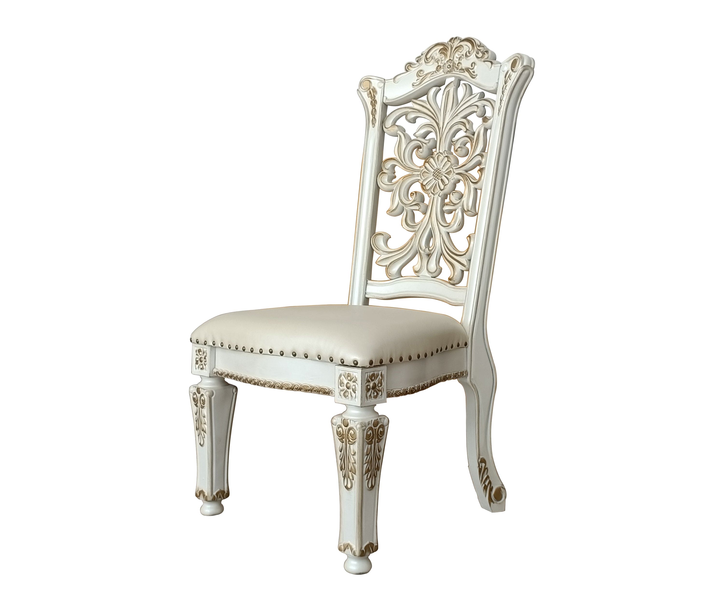 ACME Vendom Side Chair(Set-2), PU & Antique Pearl Finish DN01347