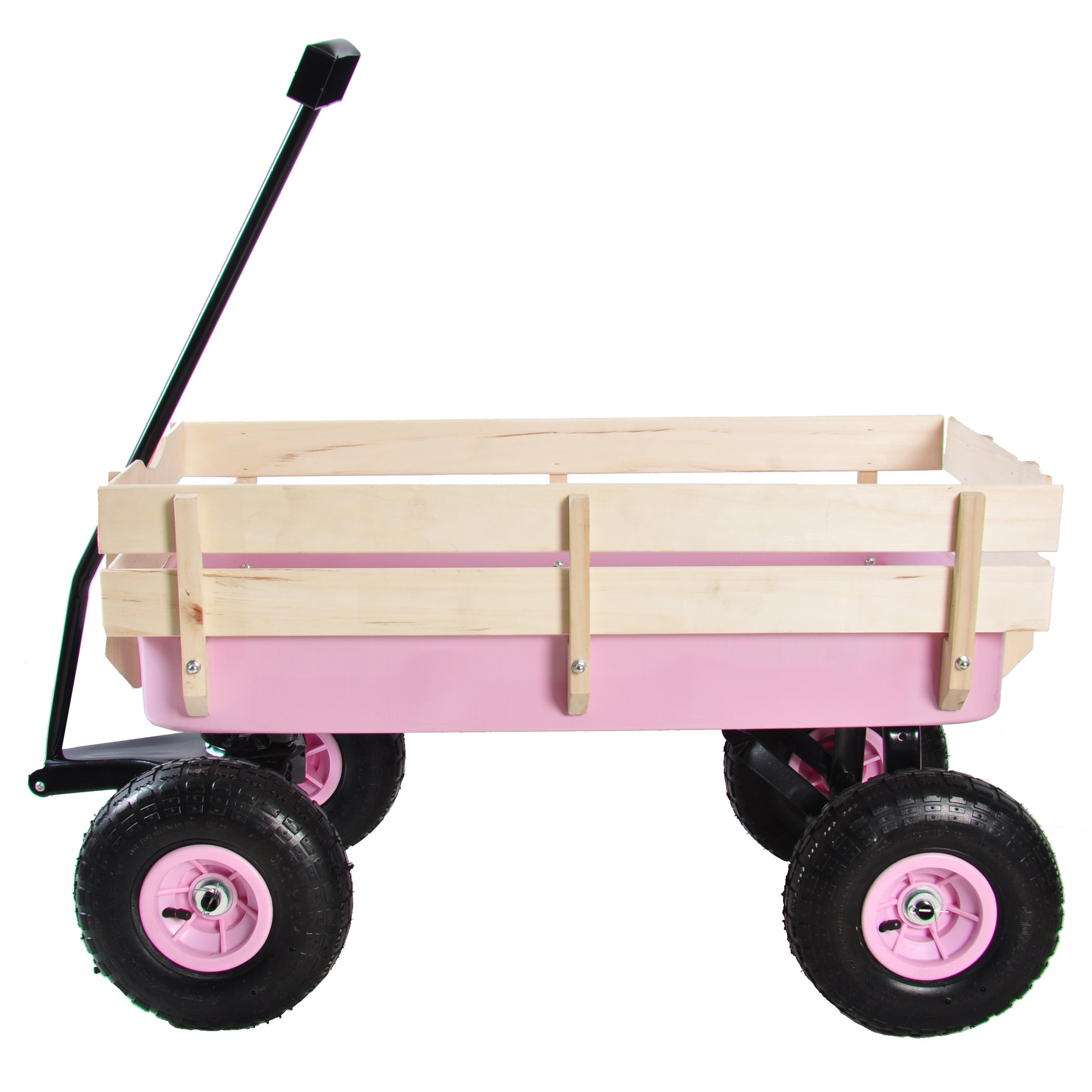 Outdoor Wagon All Terrain Pulling w/Wood Railing Air Tires Children Kid Garden