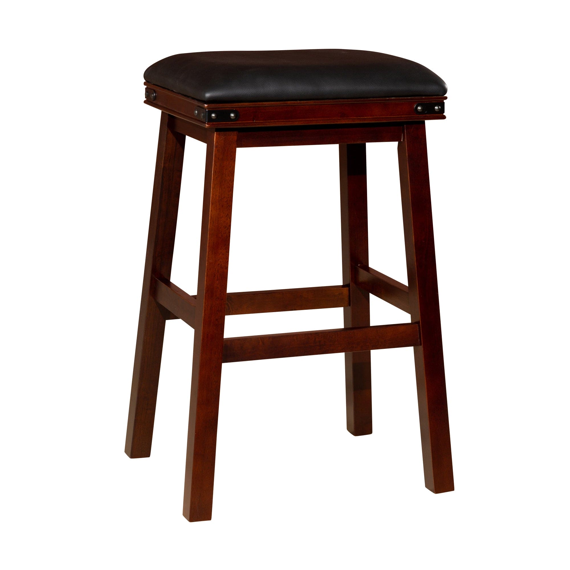 30" Bar Stool, Espresso Finish, Black Leather Seat