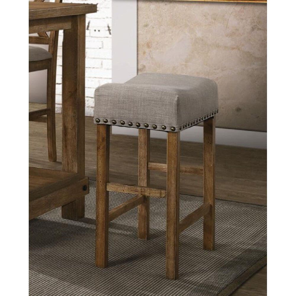 ACME Martha II Counter Height Stool (Set-2) in Tan Linen & Weathered Oak 70833