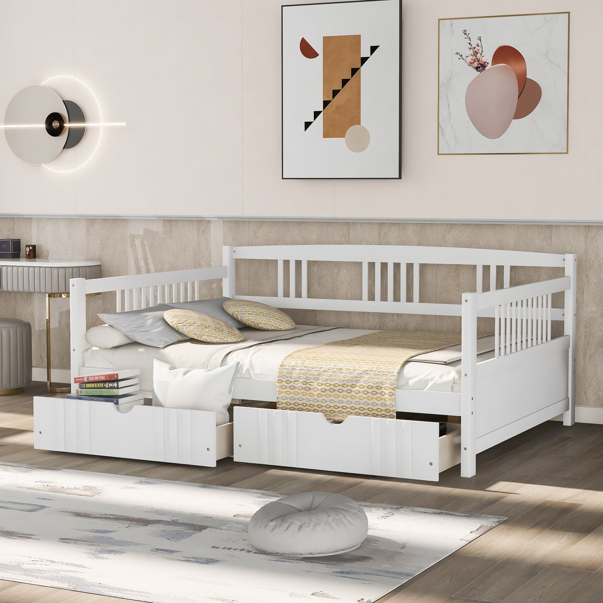 Full Size Daybed Wood Bed with Two Drawers,White(OLD  SKU:LP000058AAK)