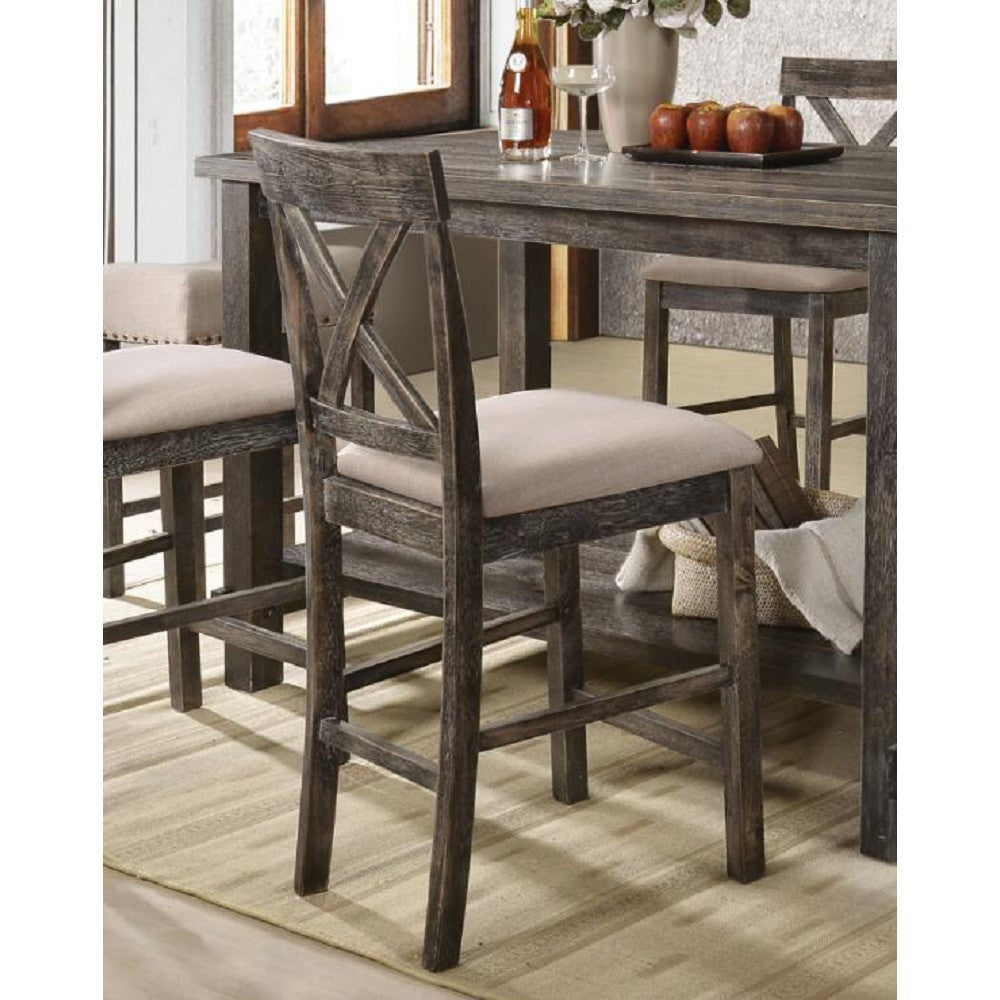 ACME Martha II Counter Height Chair (Set-2) in Tan Linen & Weathered Gray 73832