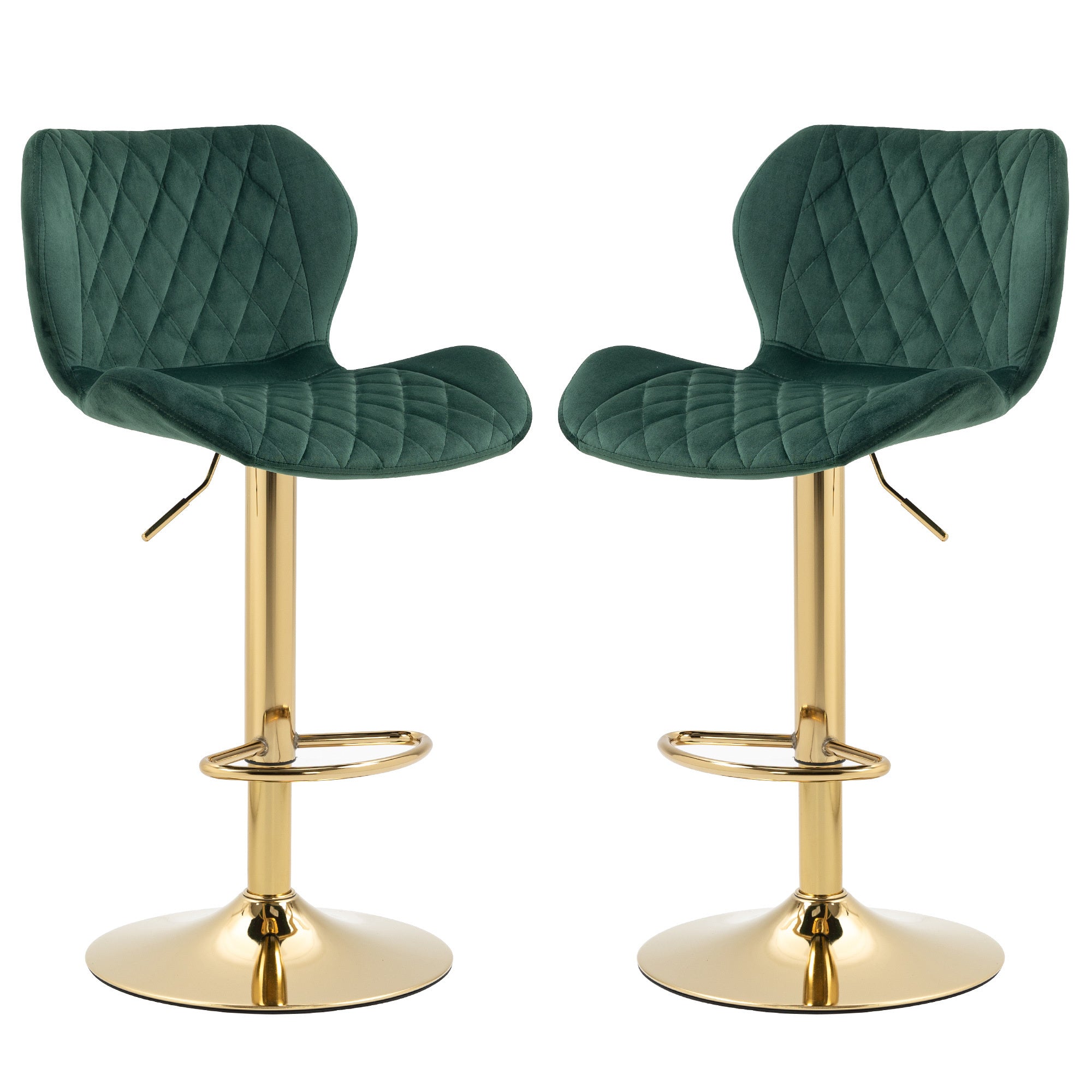 Green Velvet Adjustable Swivel Bar Stools Set Of 2 Modern Counter Height Barstools With Golden Color Base