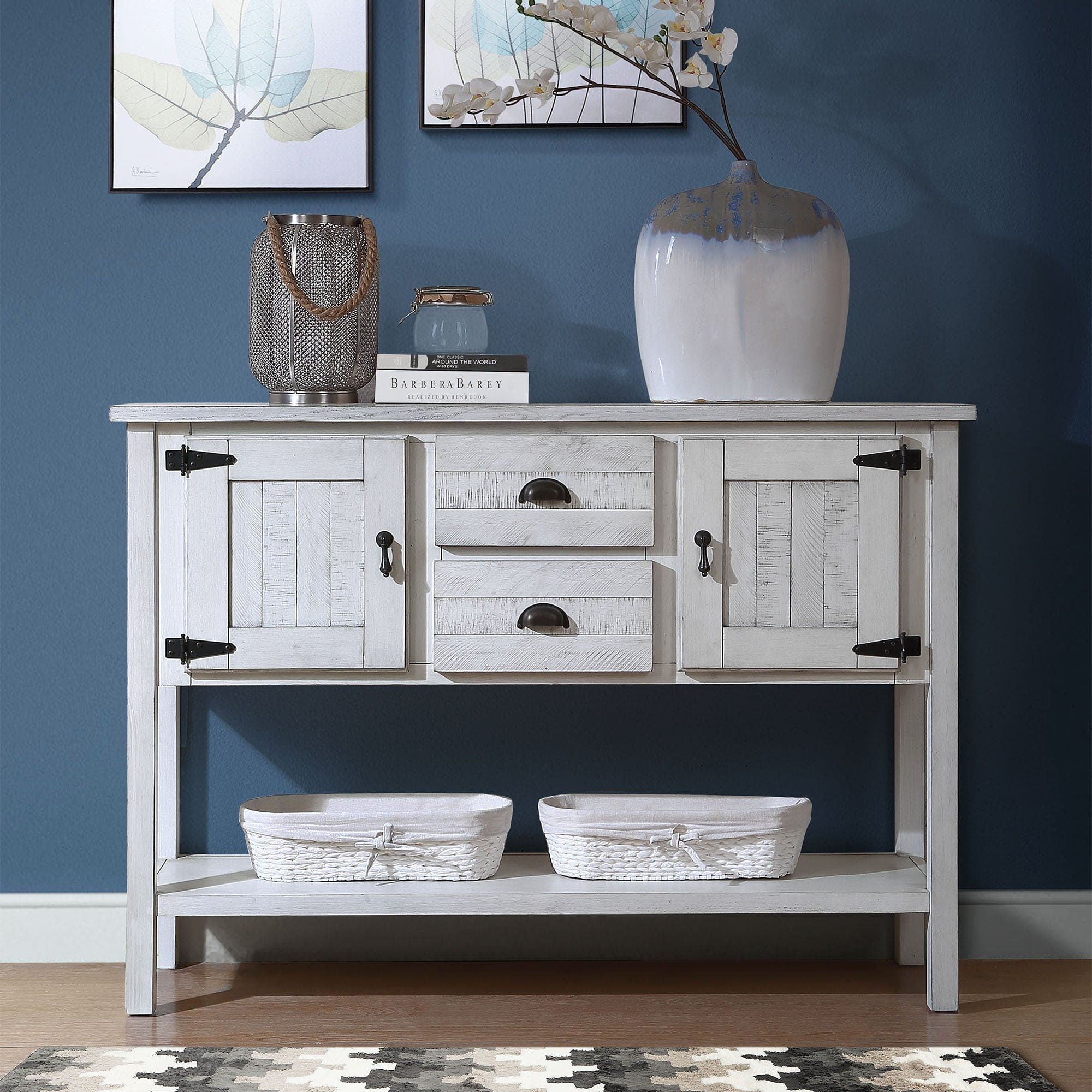 Wood Sideboard Console Table (Antique White)